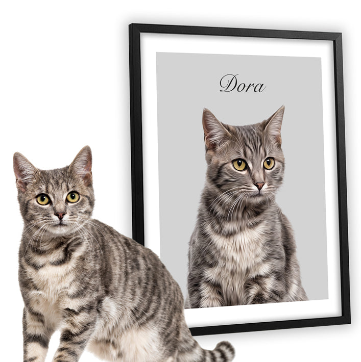 Retrato de mascota diseño SIDE con gatos atigrado