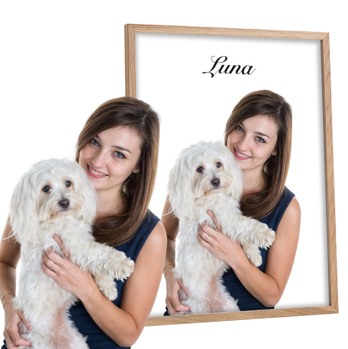 Retratos de mascotas y personas con una mujer joven y su perro