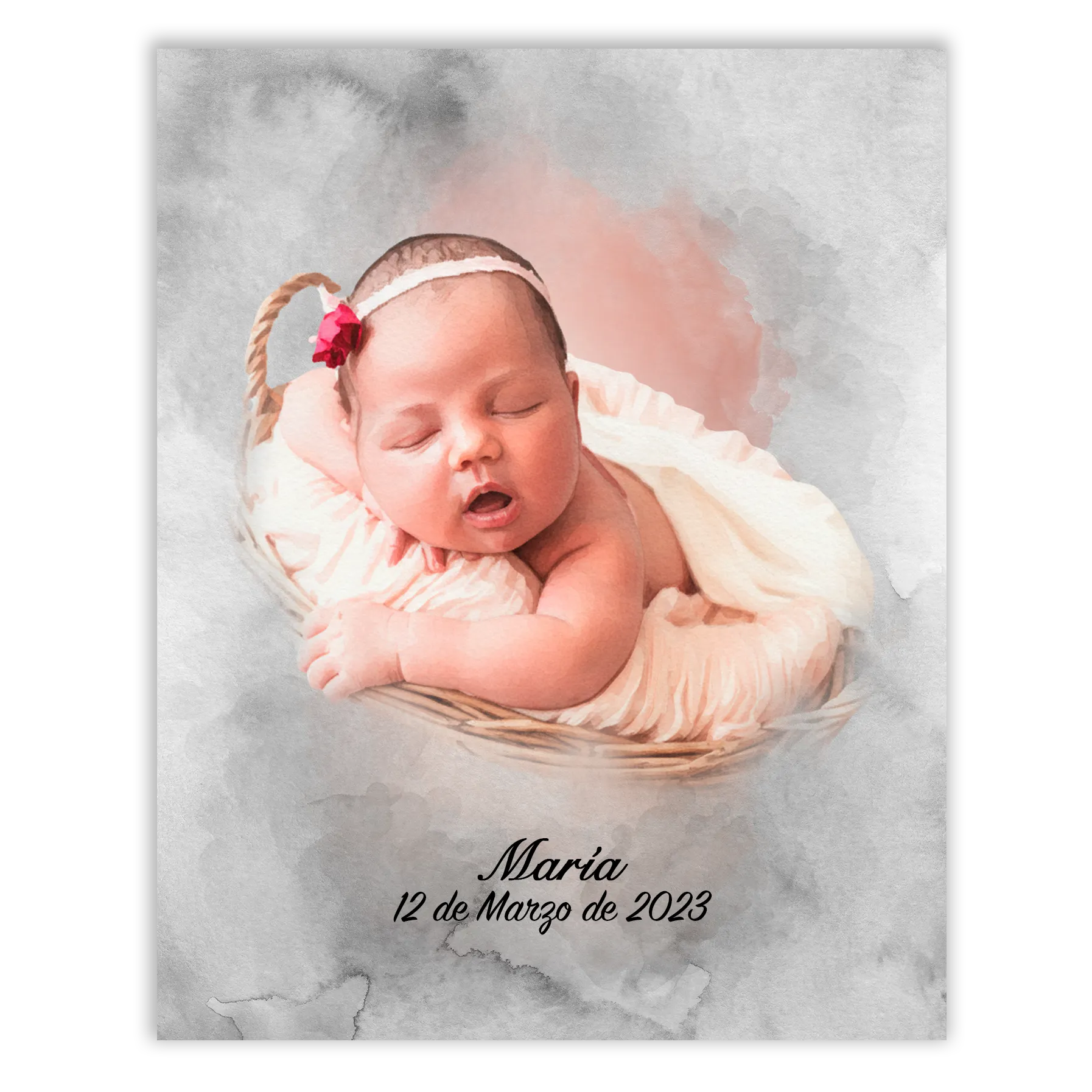 Retratos de bebe personalizados con estilo acuarela