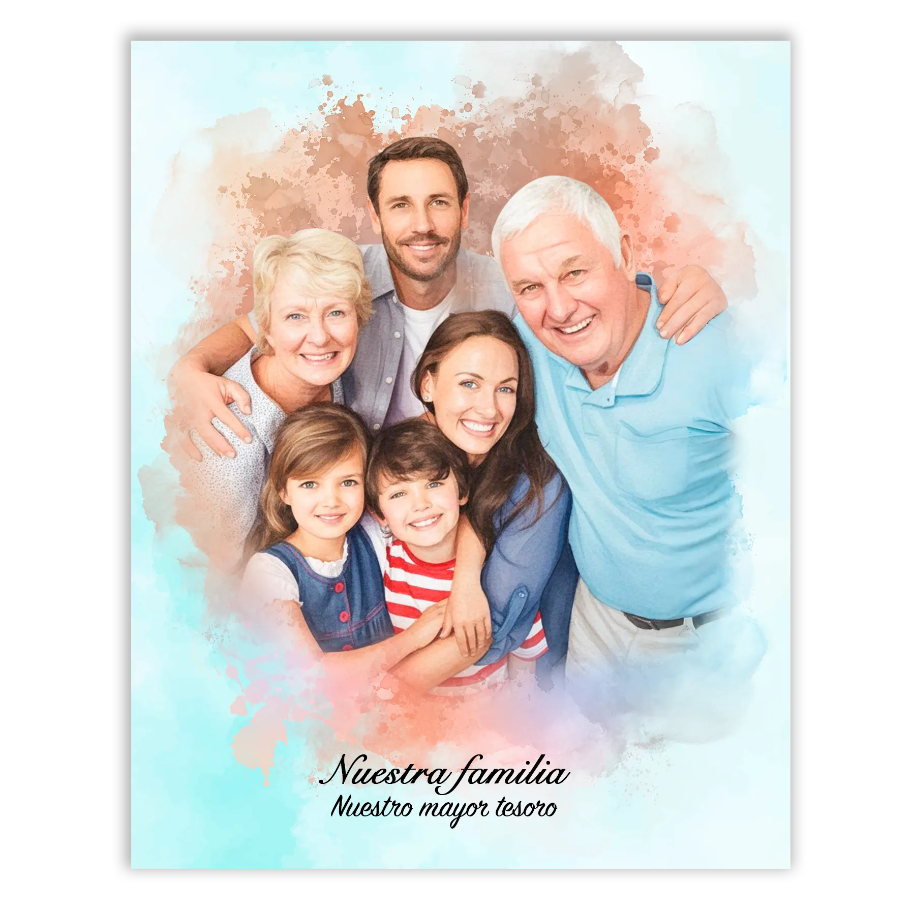 Retratos de familia personalizados en estilo acuarela