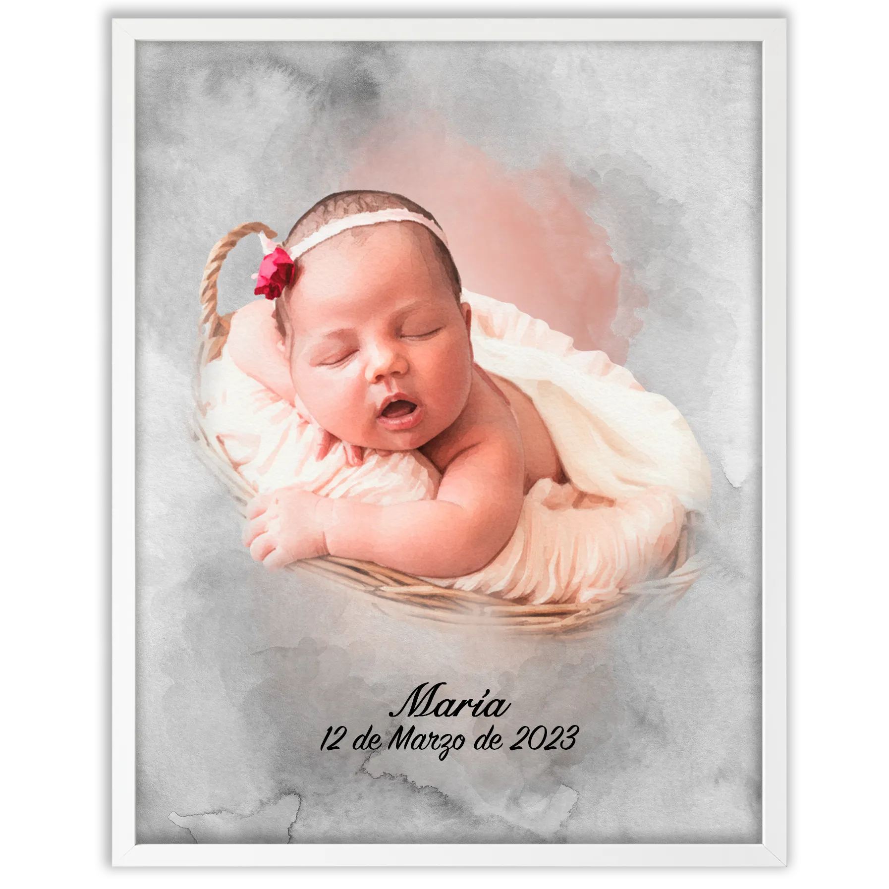 Retratos de bebe personalizados con estilo acuarela