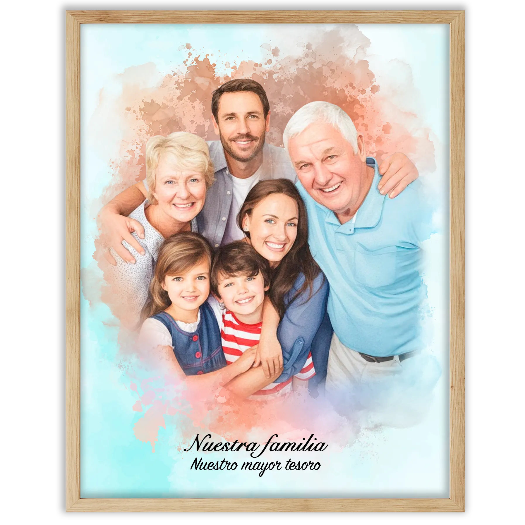 Retratos de familia personalizados en estilo acuarela
