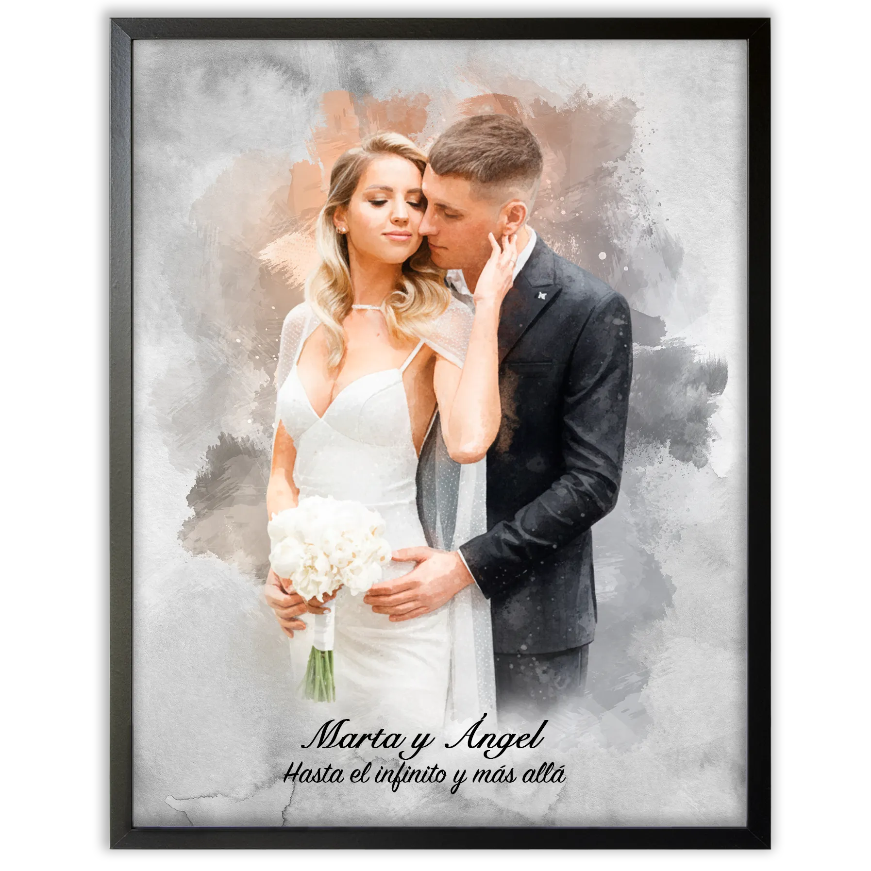 Retratos de boda en estilo acuarela personalizados