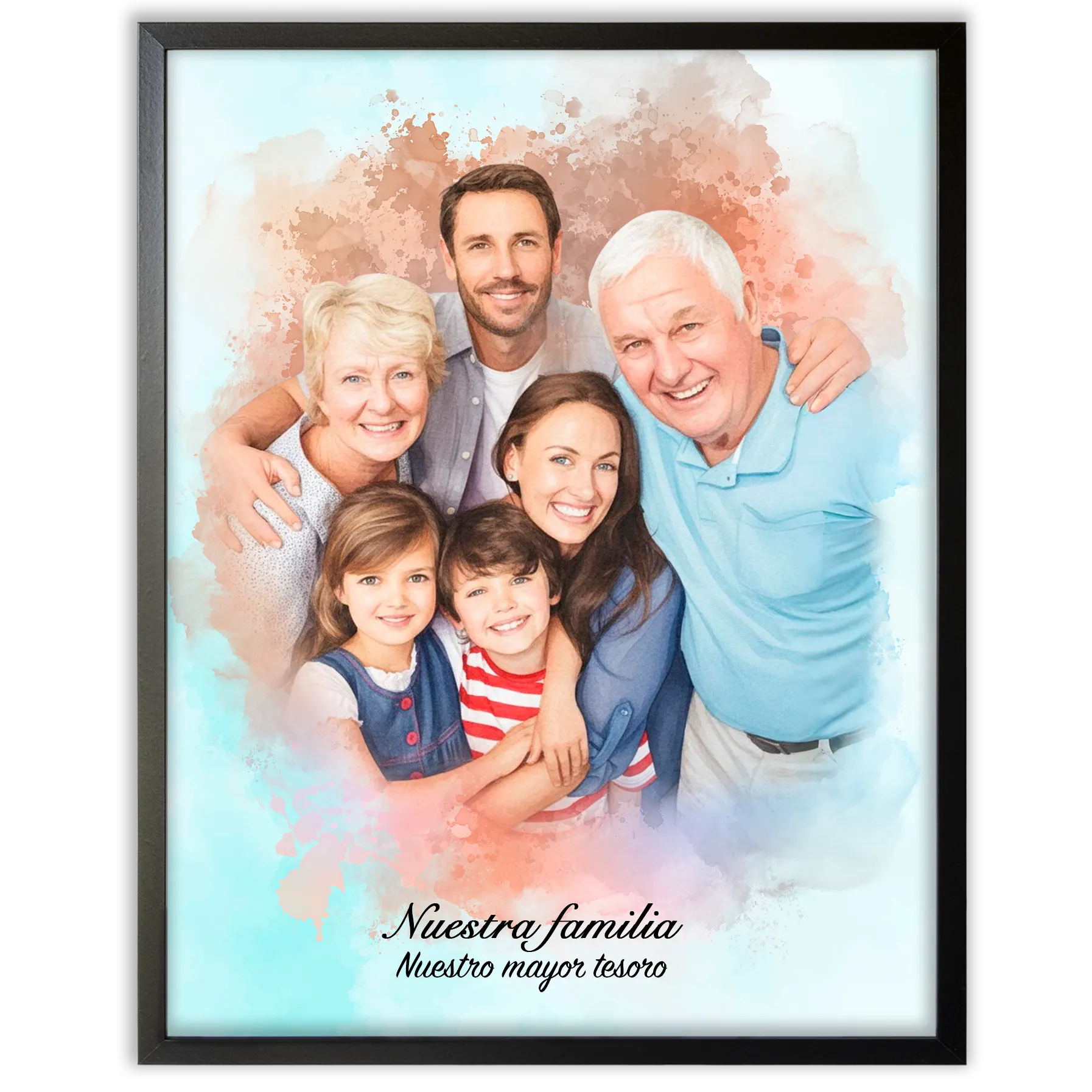 Retratos de familia personalizados en estilo acuarela