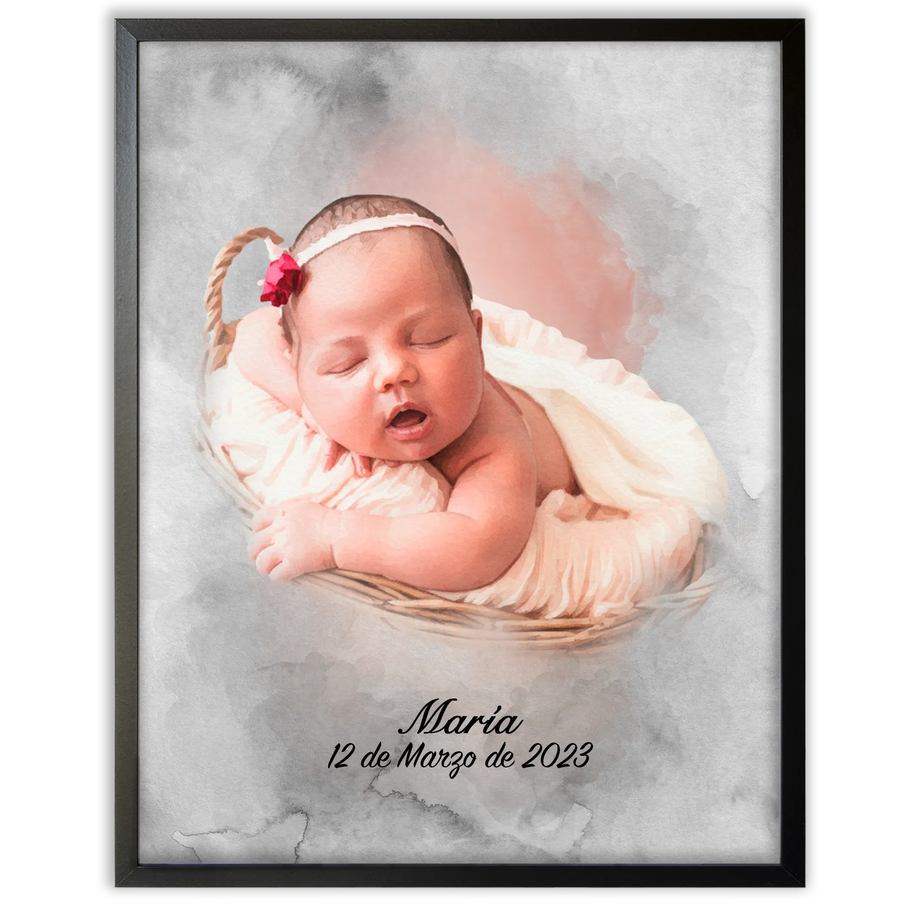 Retratos de bebe personalizados con estilo acuarela