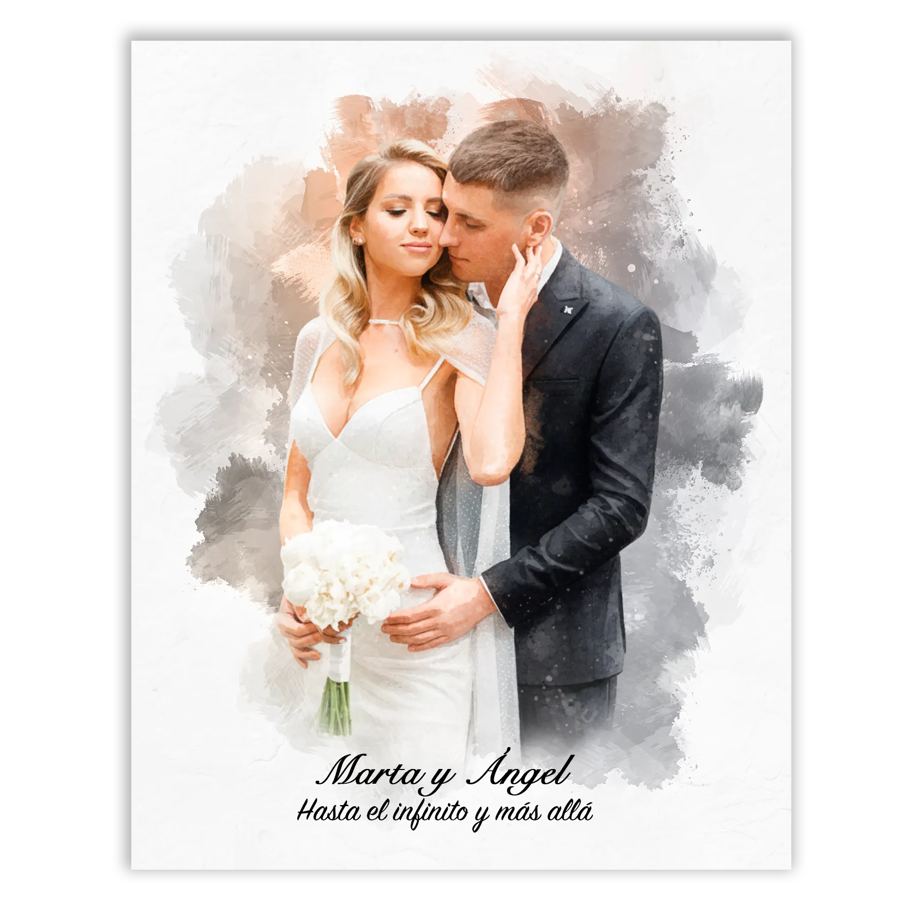 Retratos de boda en estilo acuarela personalizados