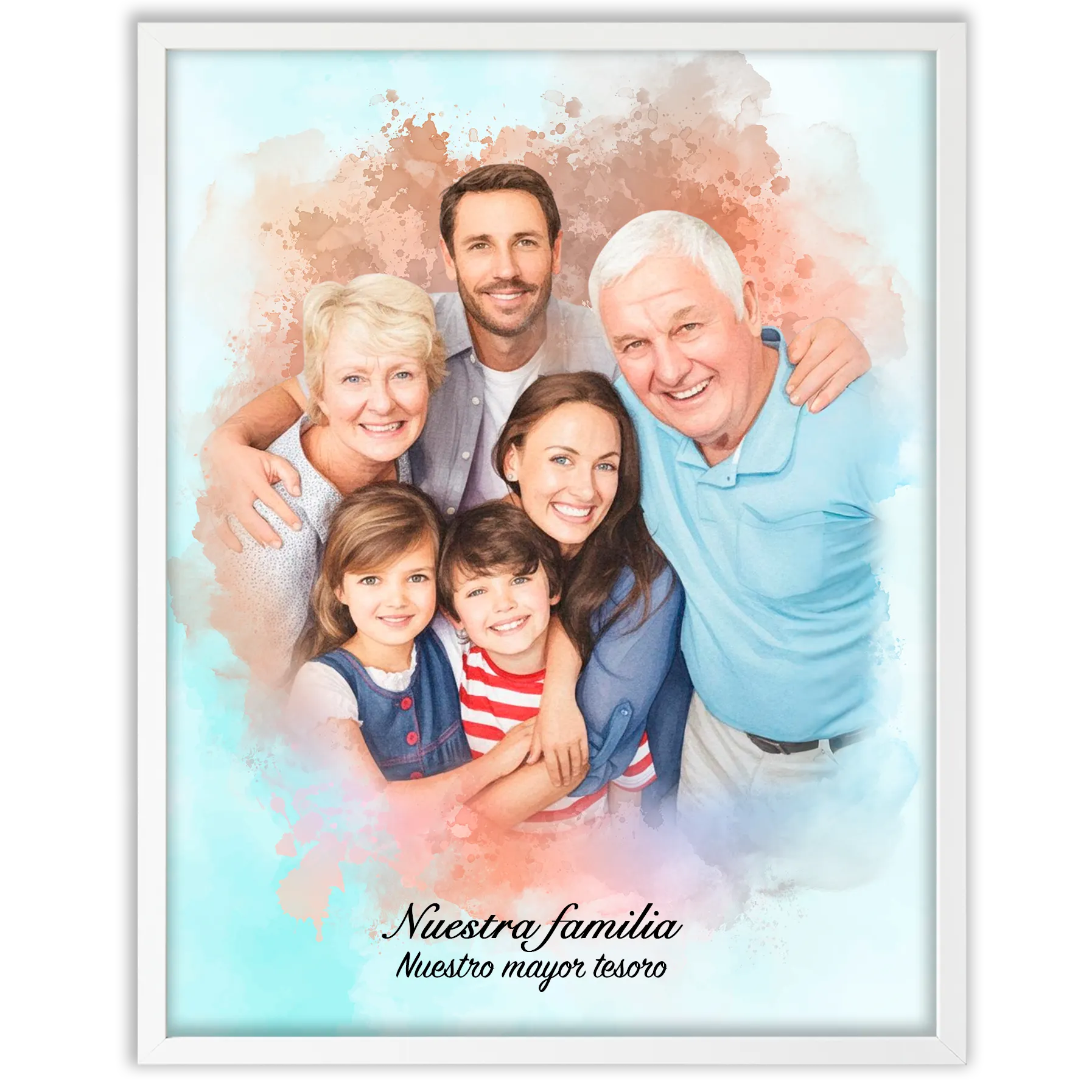 Retratos de familia personalizados en estilo acuarela