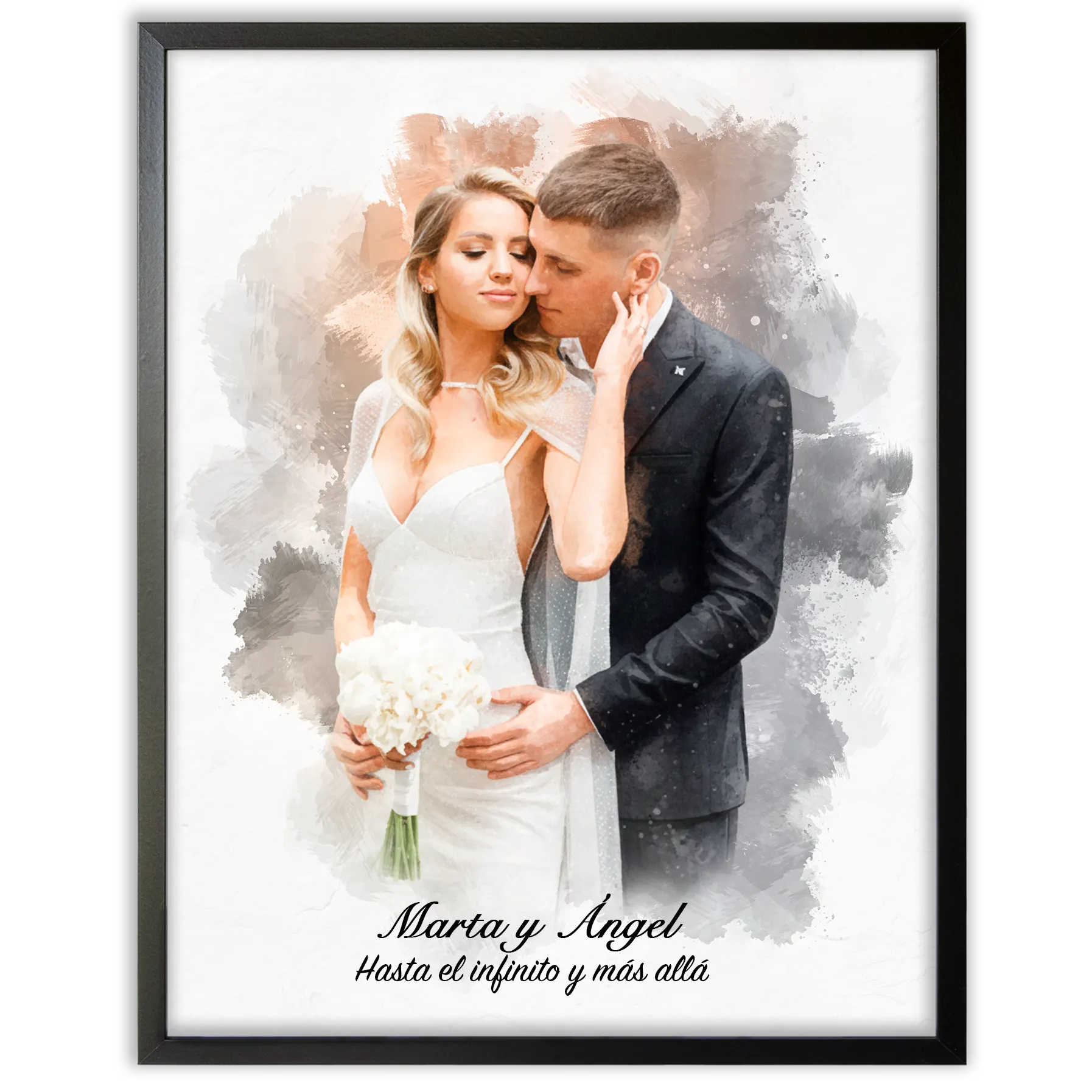 Retratos de boda en estilo acuarela personalizados