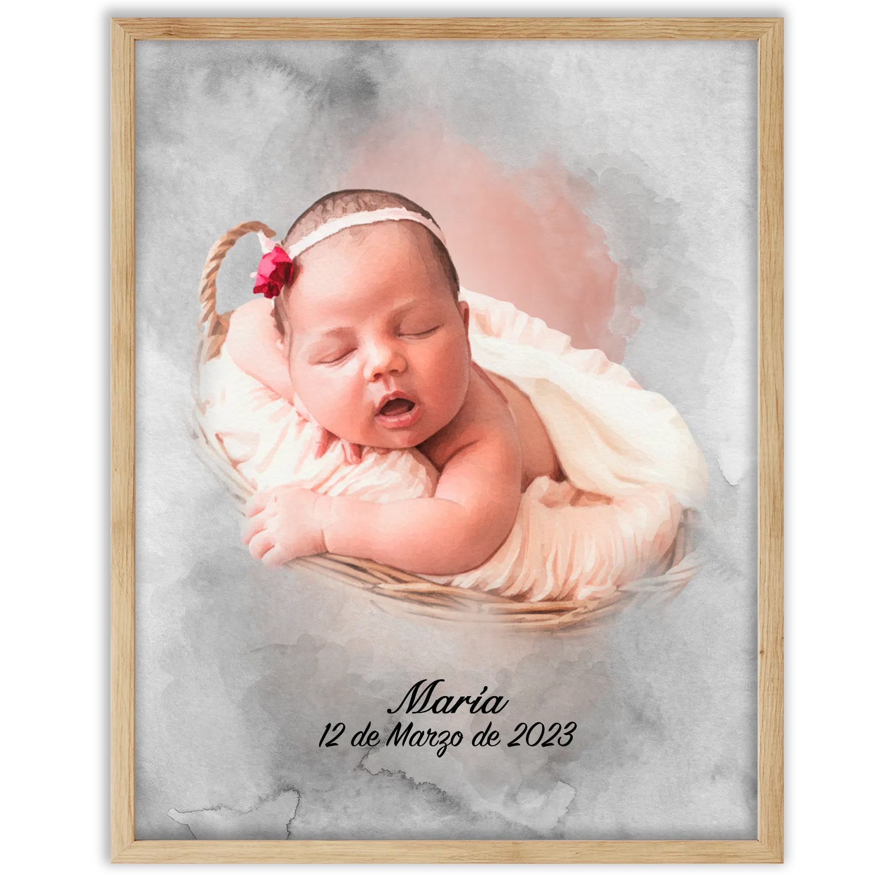 Retratos de bebe personalizados con estilo acuarela