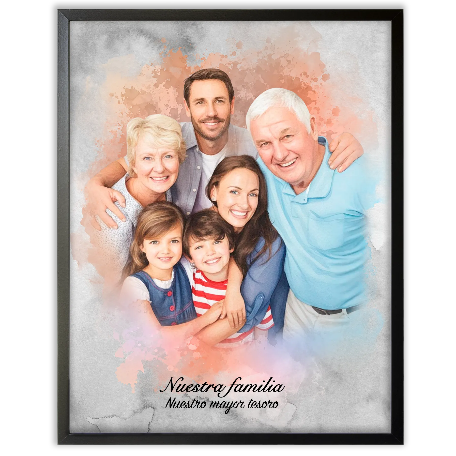 Retratos de familia personalizados en estilo acuarela