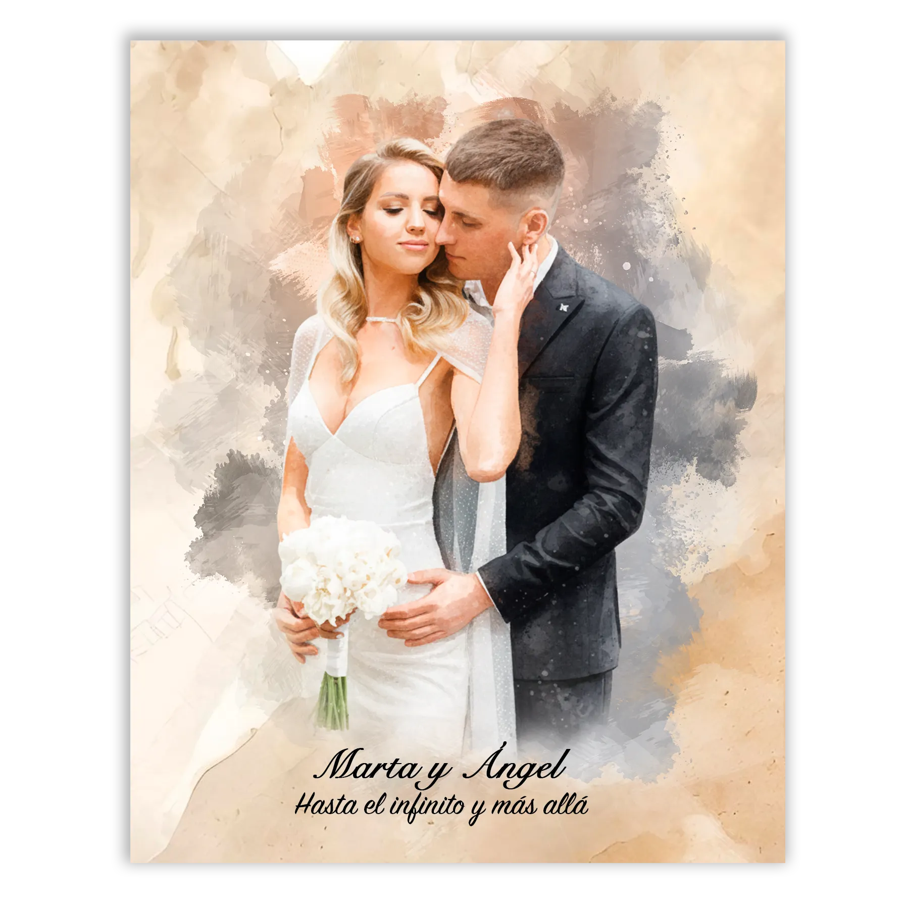 Retratos de boda en estilo acuarela personalizados