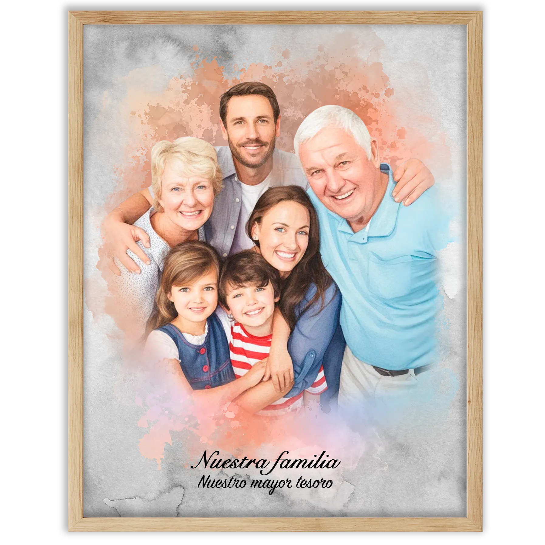 Retratos de familia personalizados en estilo acuarela
