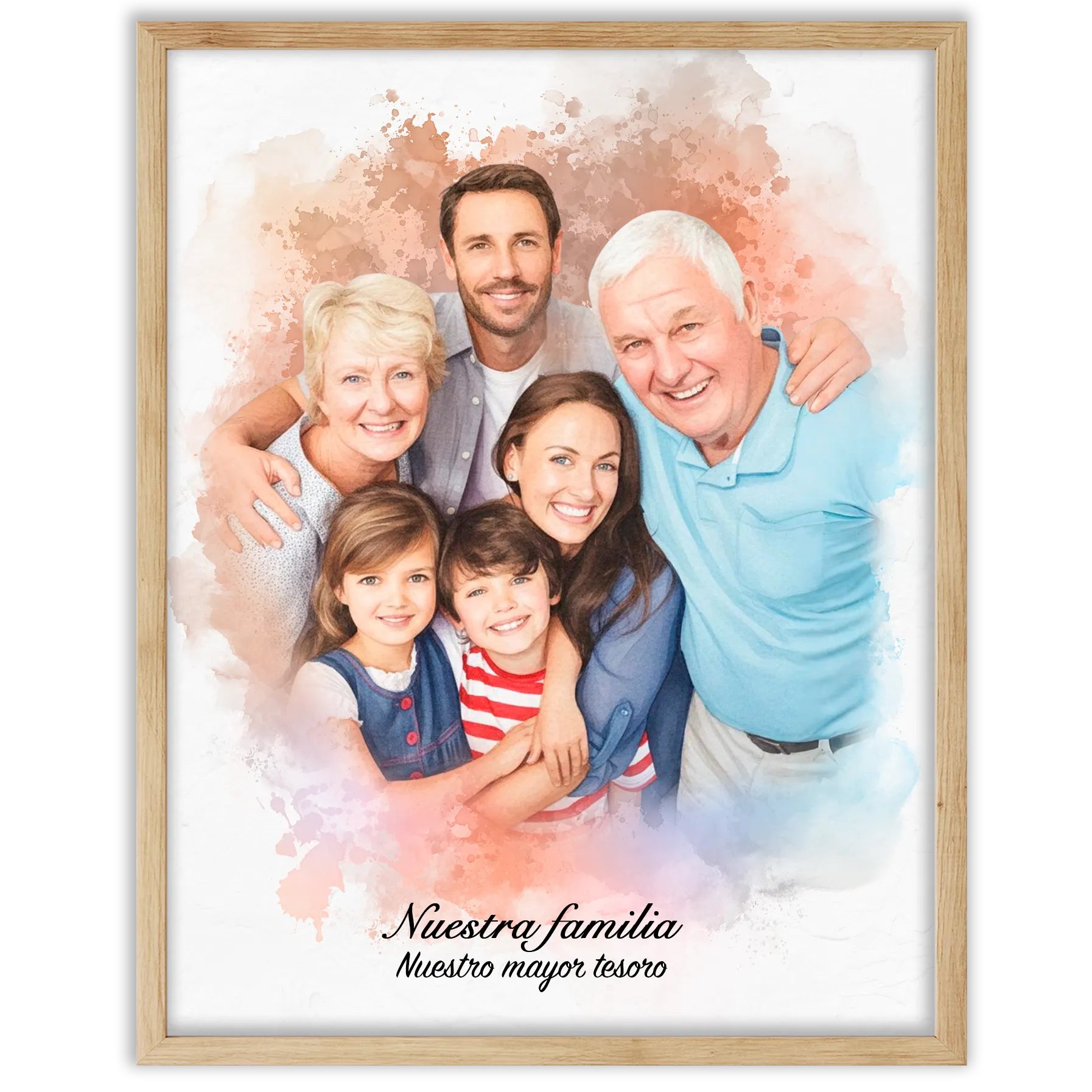 Retratos de familia personalizados en estilo acuarela
