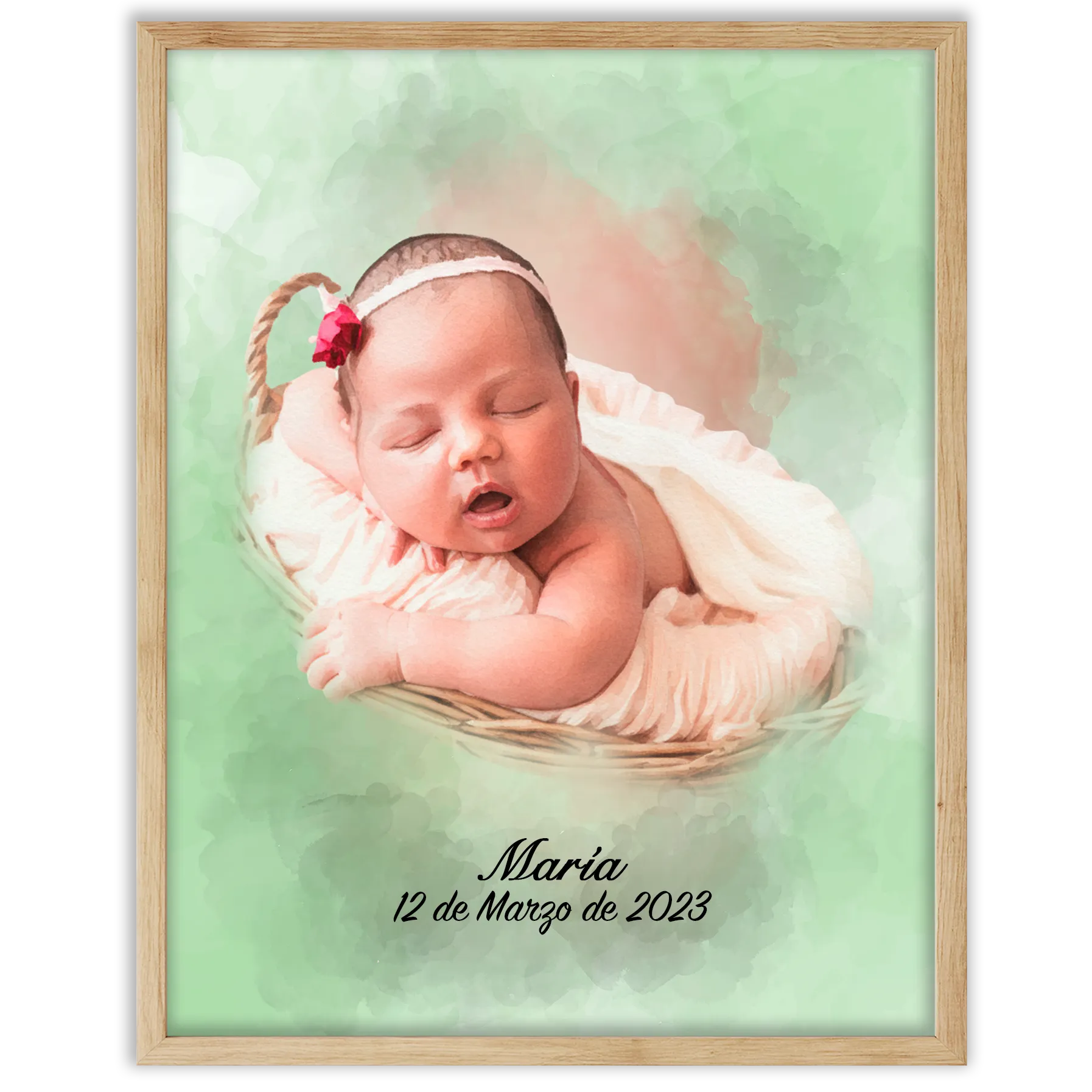 Retratos de bebe personalizados con estilo acuarela