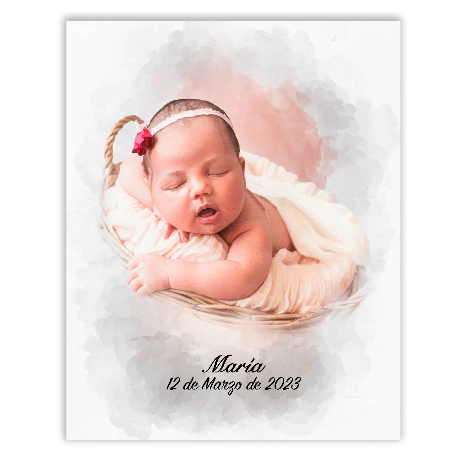 Retratos de bebe personalizados con estilo acuarela