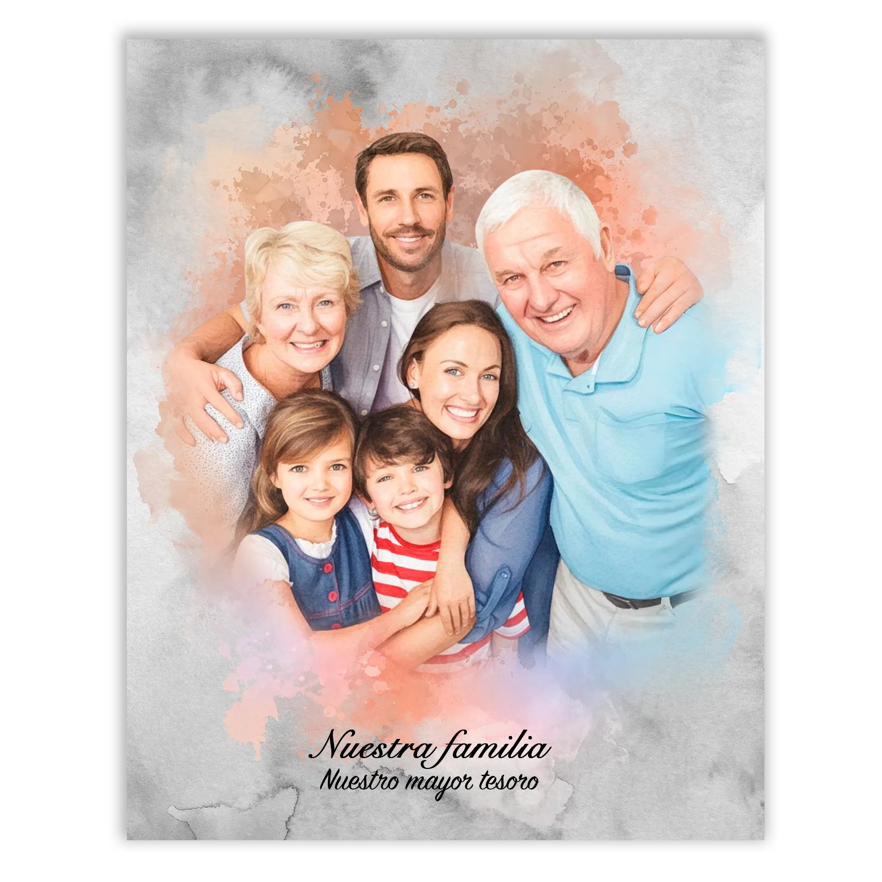 Retratos de familia personalizados en estilo acuarela