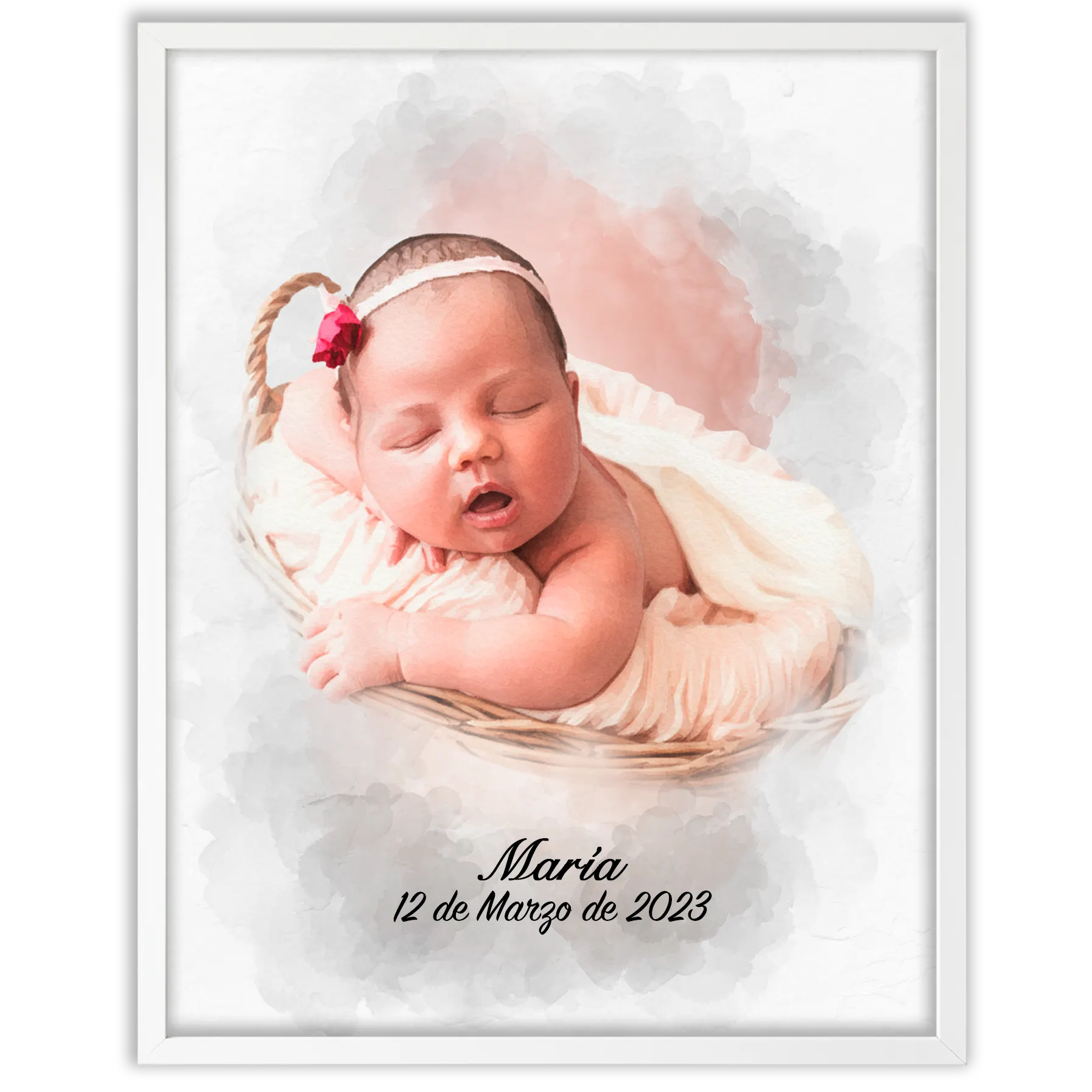 Retratos de bebe personalizados con estilo acuarela