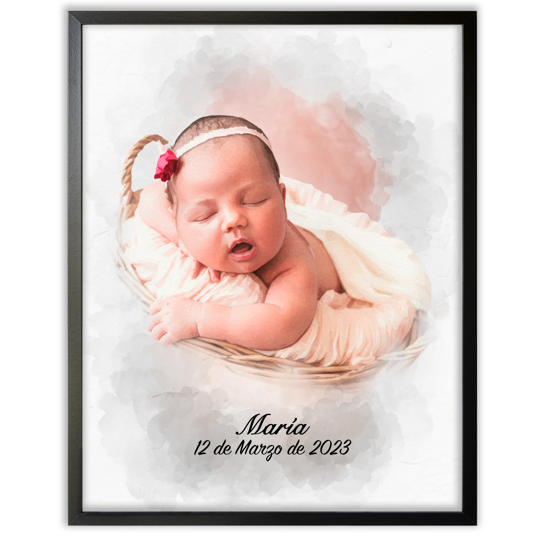 Retratos de bebe personalizados con estilo acuarela
