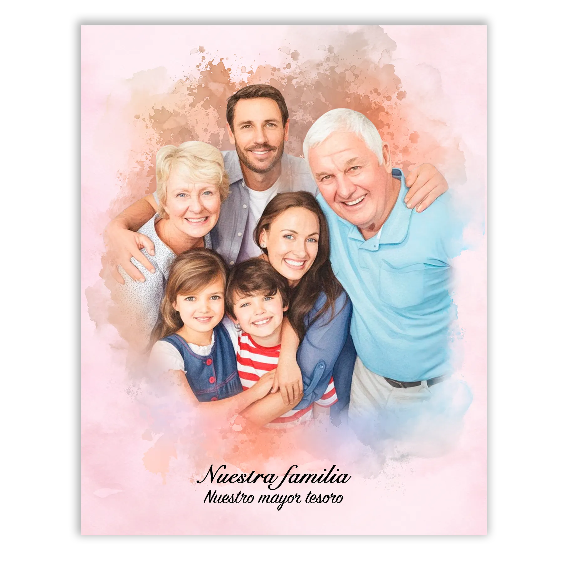 Retratos de familia personalizados en estilo acuarela