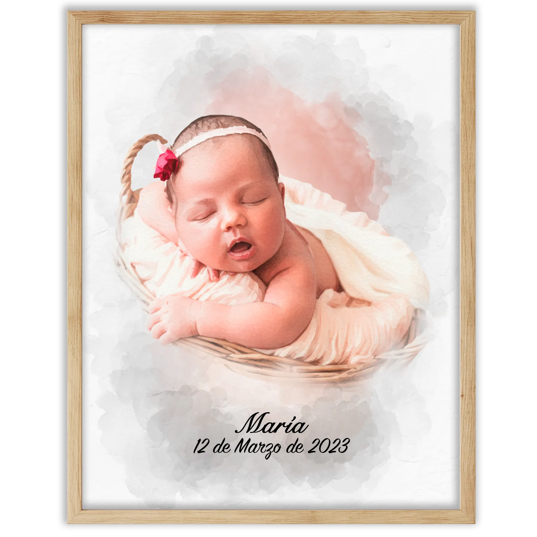 Retratos de bebe personalizados con estilo acuarela