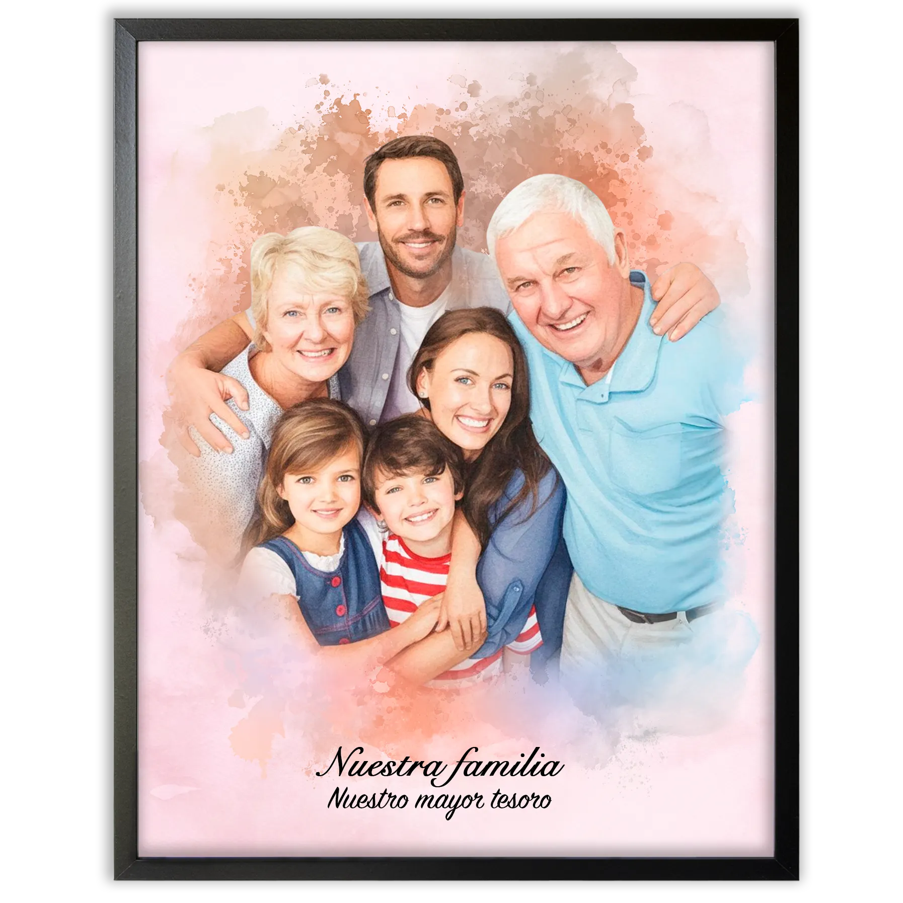 Retratos de familia personalizados en estilo acuarela