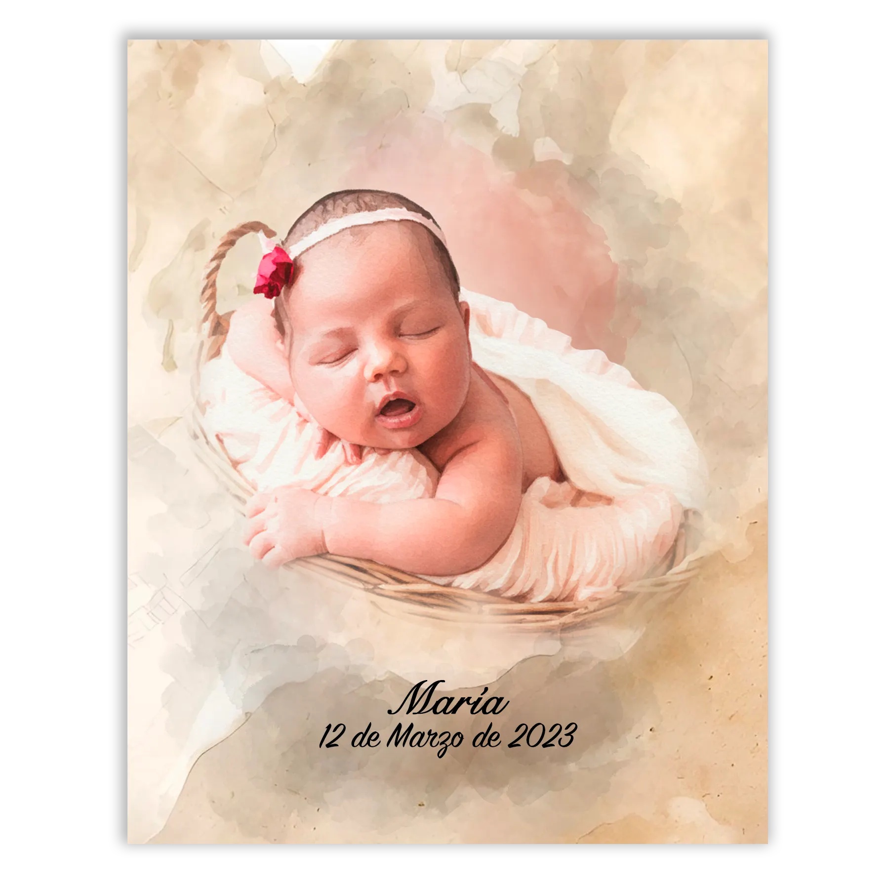 Retratos de bebe personalizados con estilo acuarela