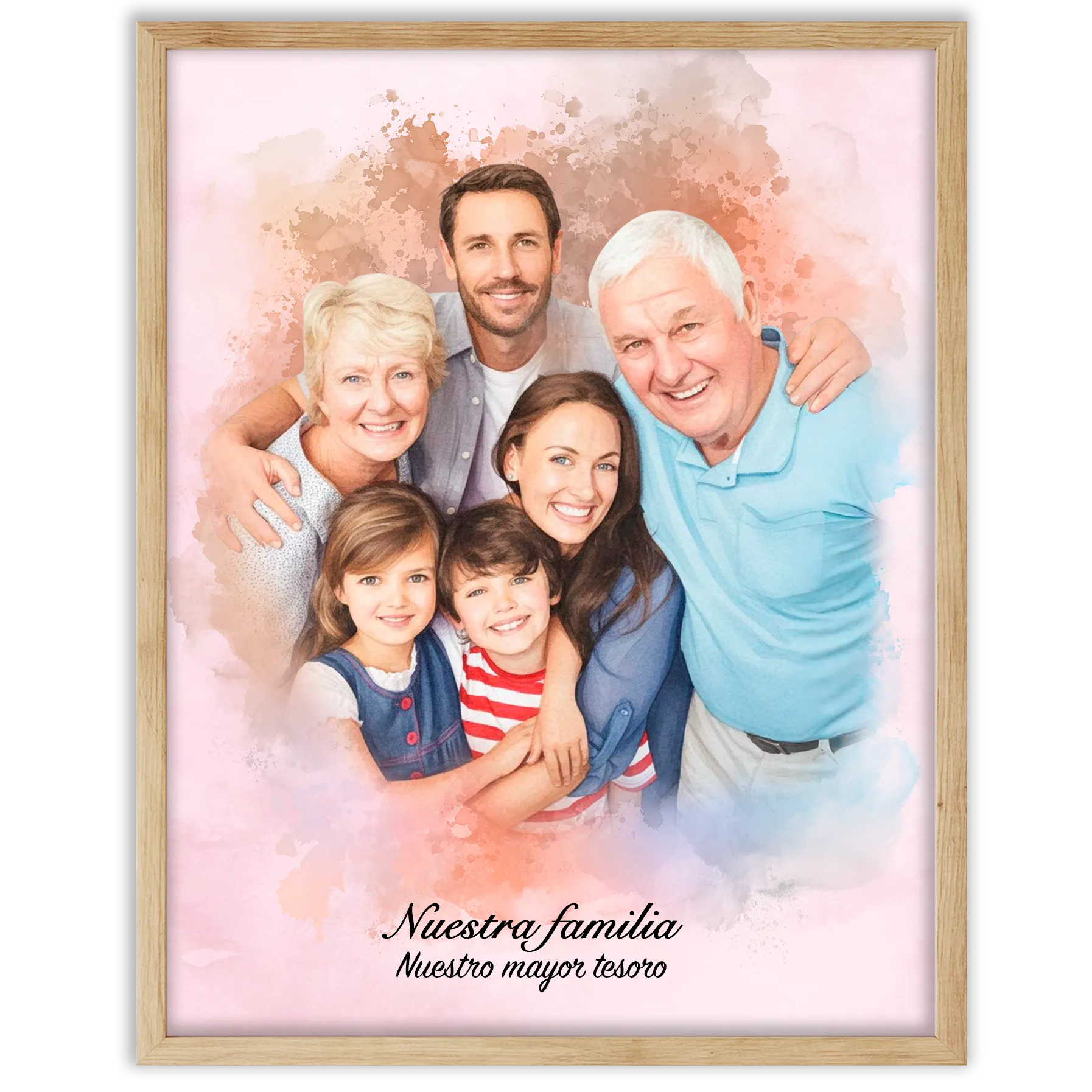 Retratos de familia personalizados en estilo acuarela