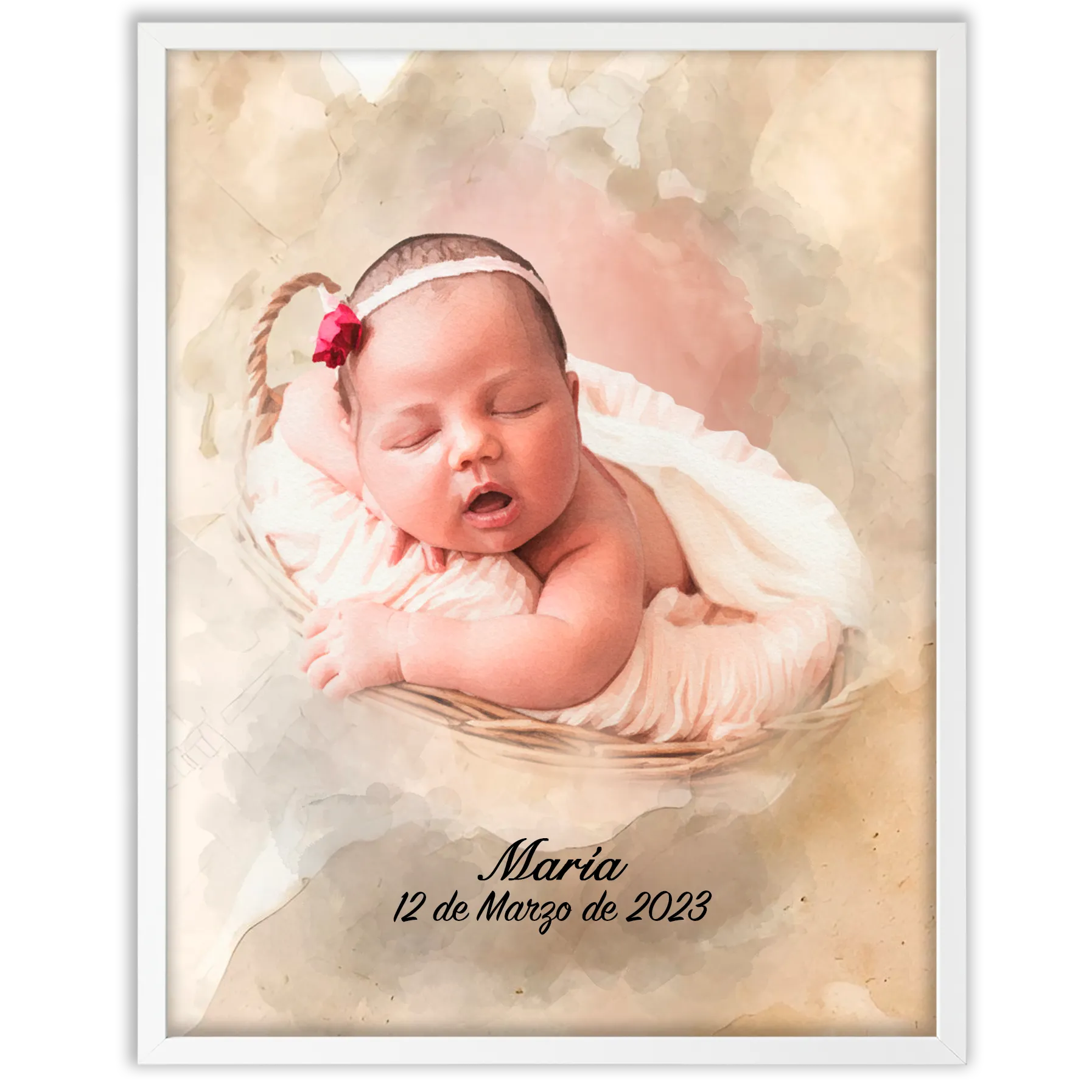 Retratos de bebe personalizados con estilo acuarela