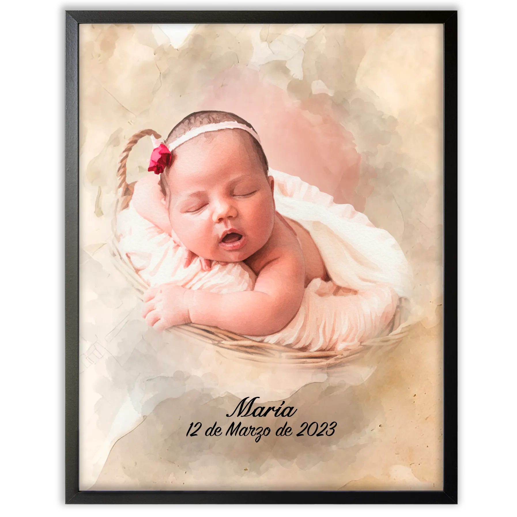 Retratos de bebe personalizados con estilo acuarela