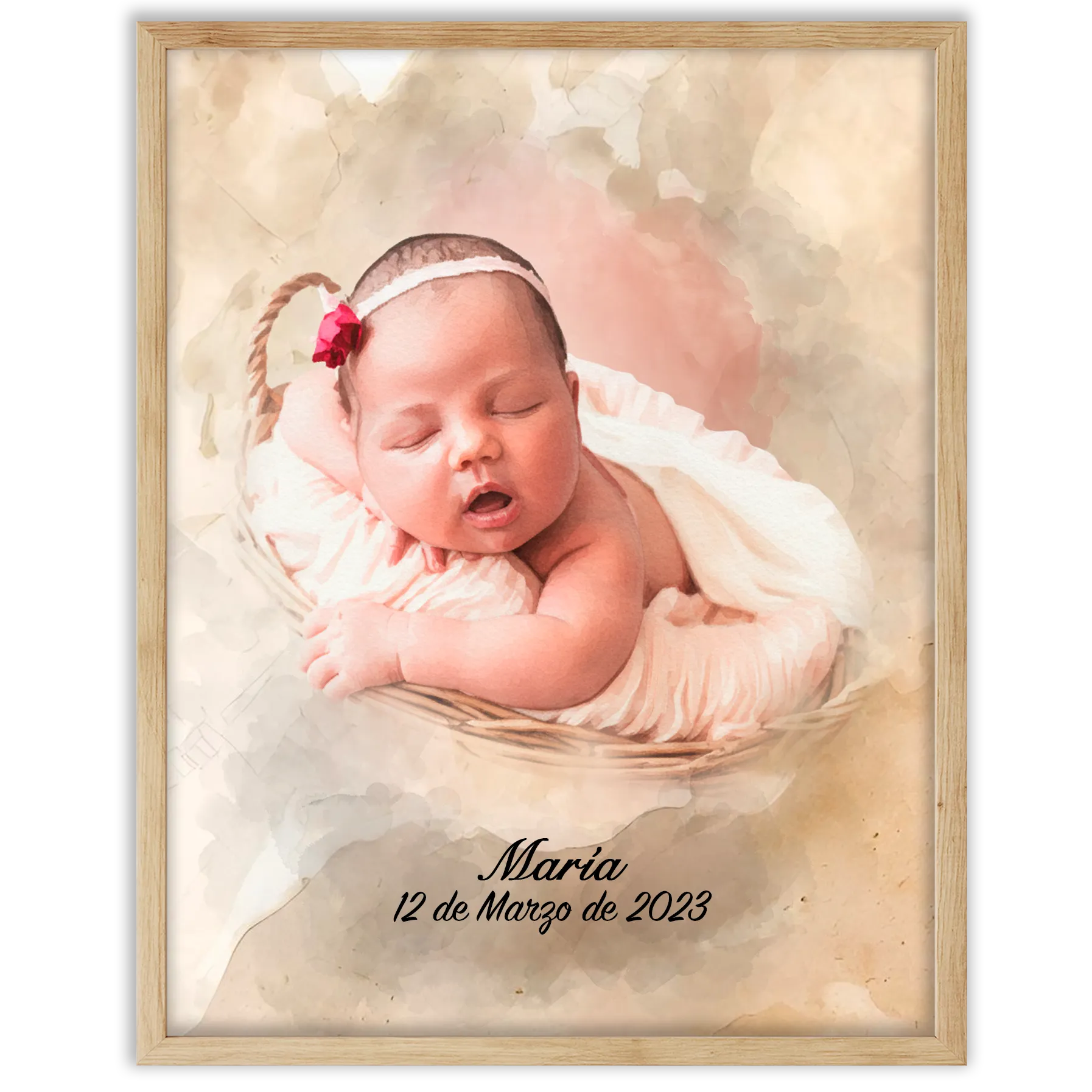 Retratos de bebe personalizados con estilo acuarela