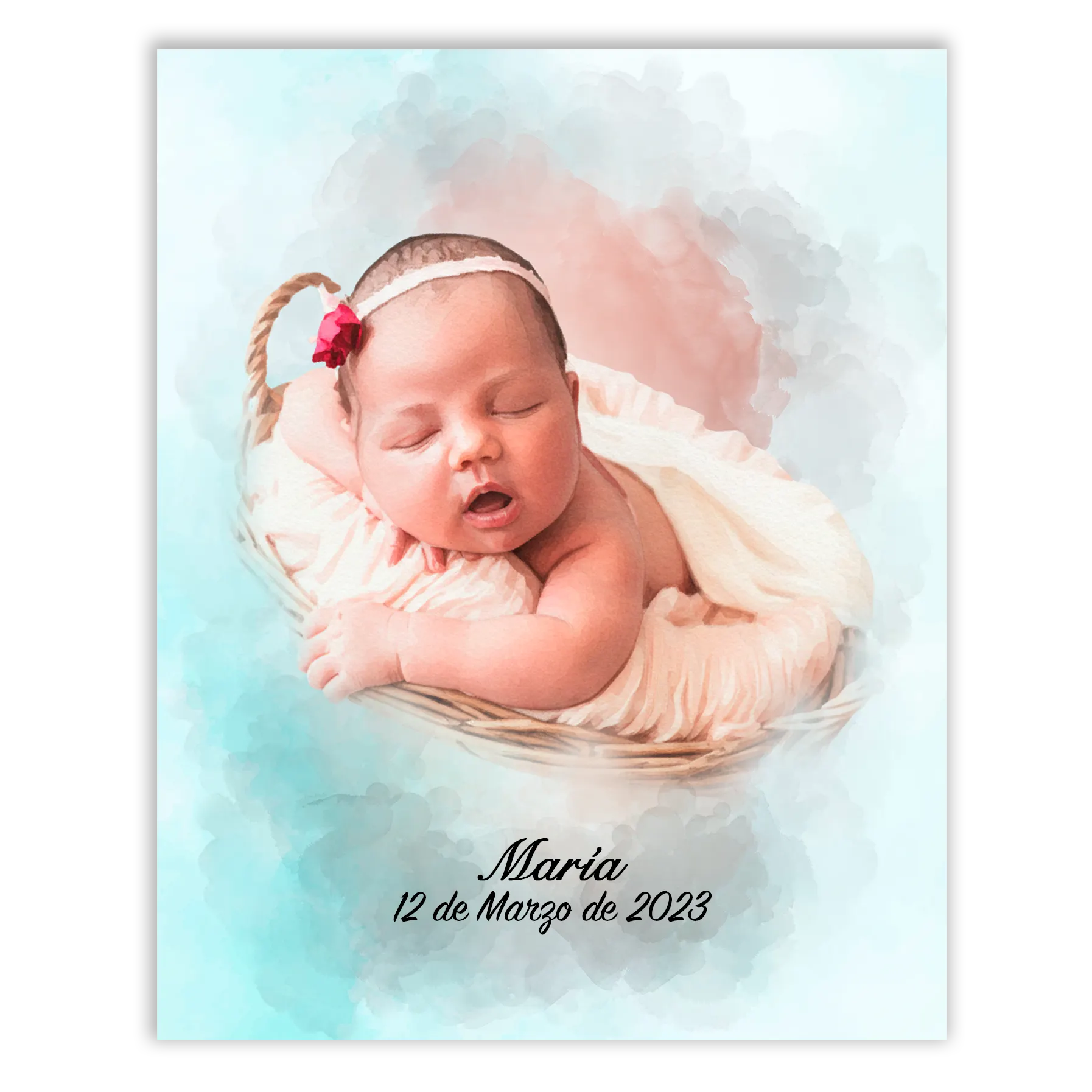 Retratos de bebe personalizados con estilo acuarela