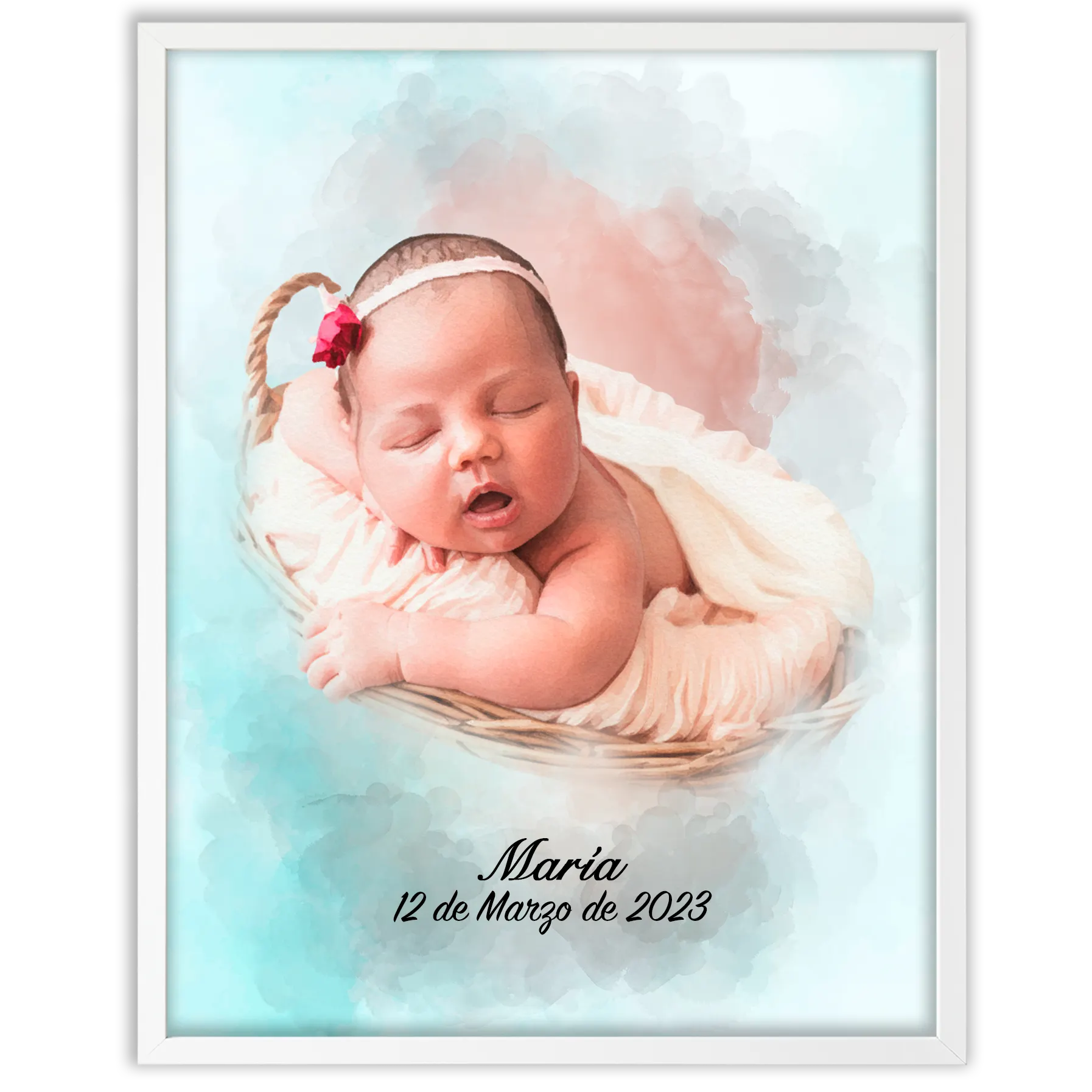 Retratos de bebe personalizados con estilo acuarela