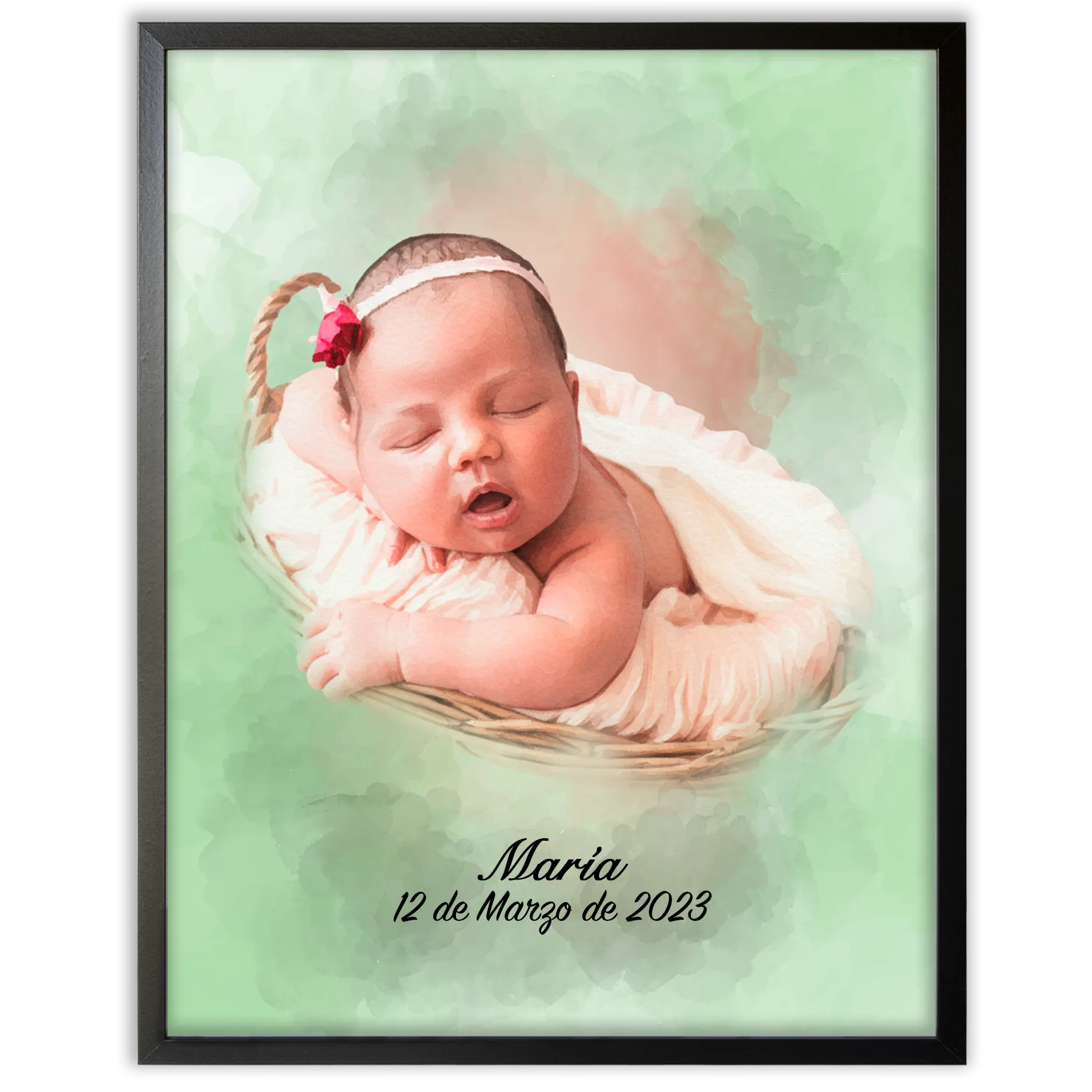 Retratos de bebe personalizados con estilo acuarela