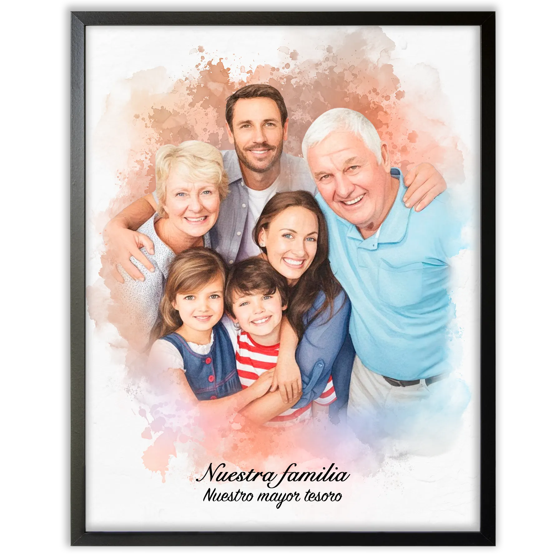 Retratos de familia personalizados en estilo acuarela