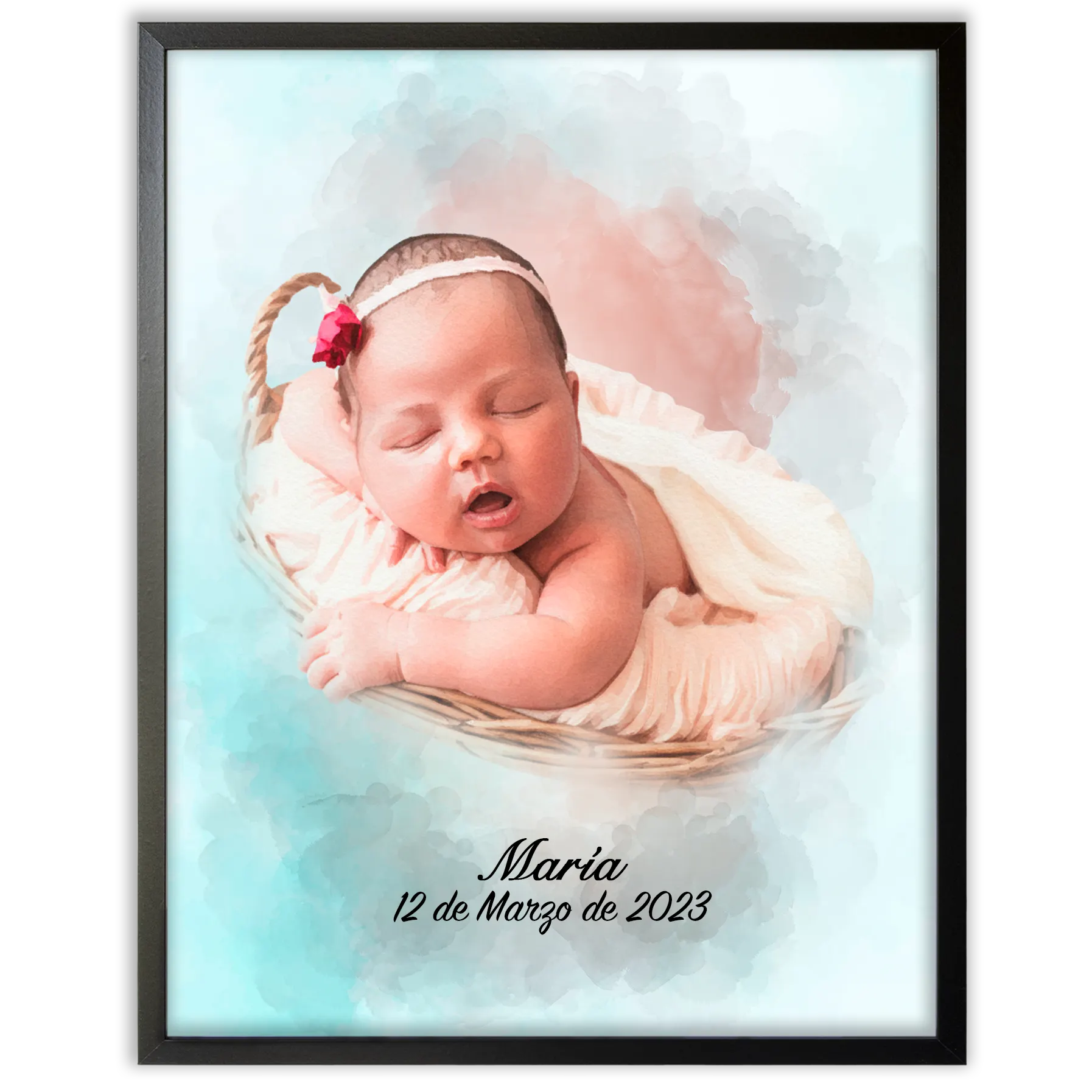 Retratos de bebe personalizados con estilo acuarela