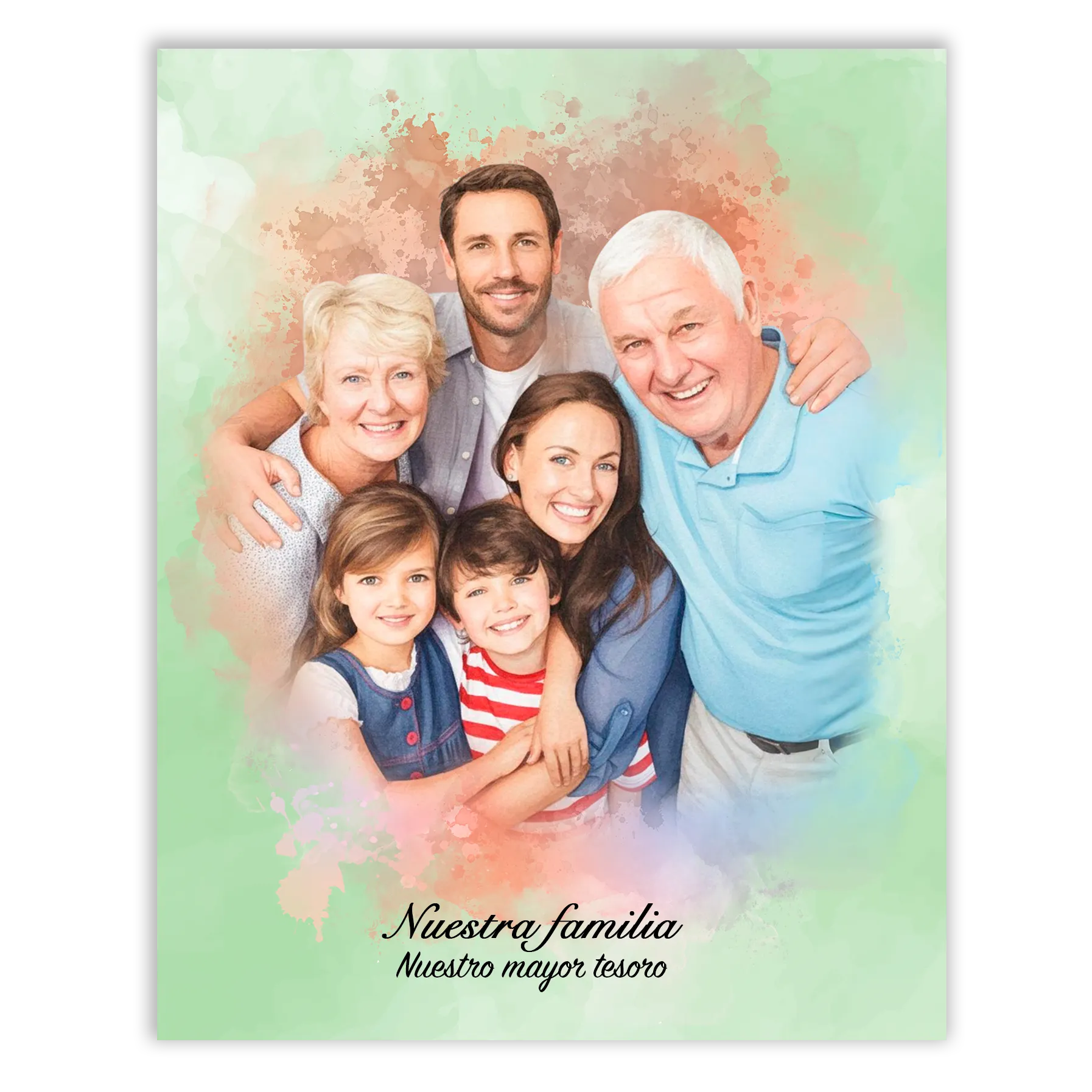 Retratos de familia personalizados en estilo acuarela
