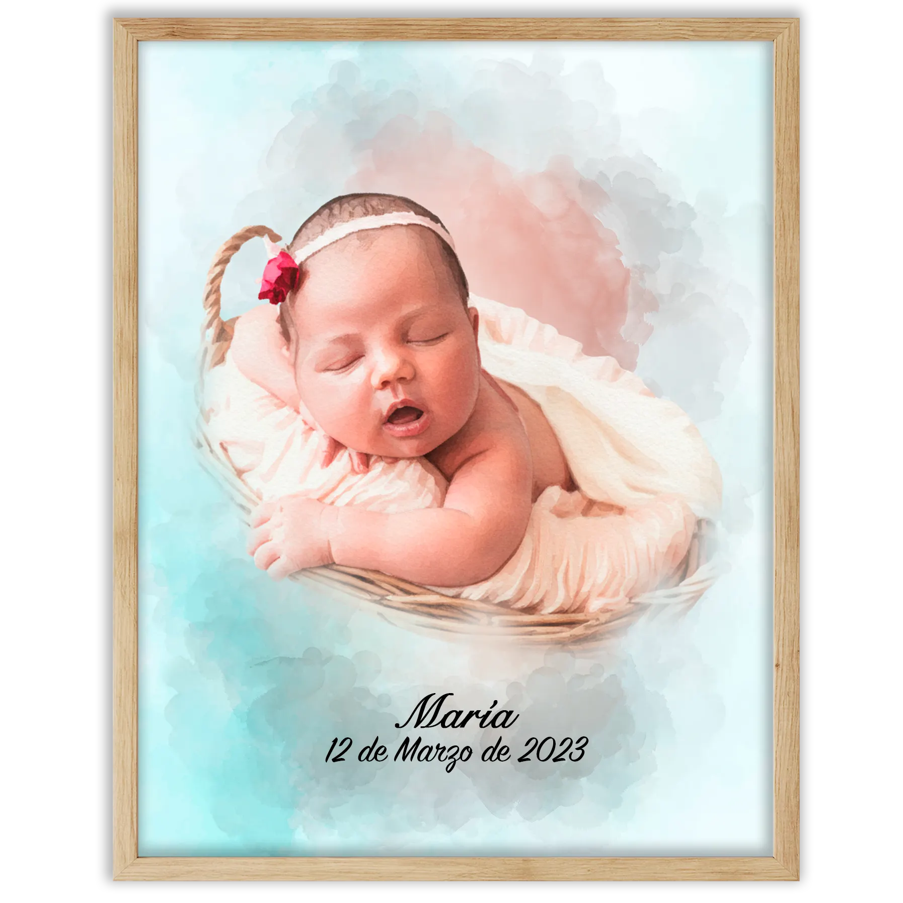 Retratos de bebe personalizados con estilo acuarela
