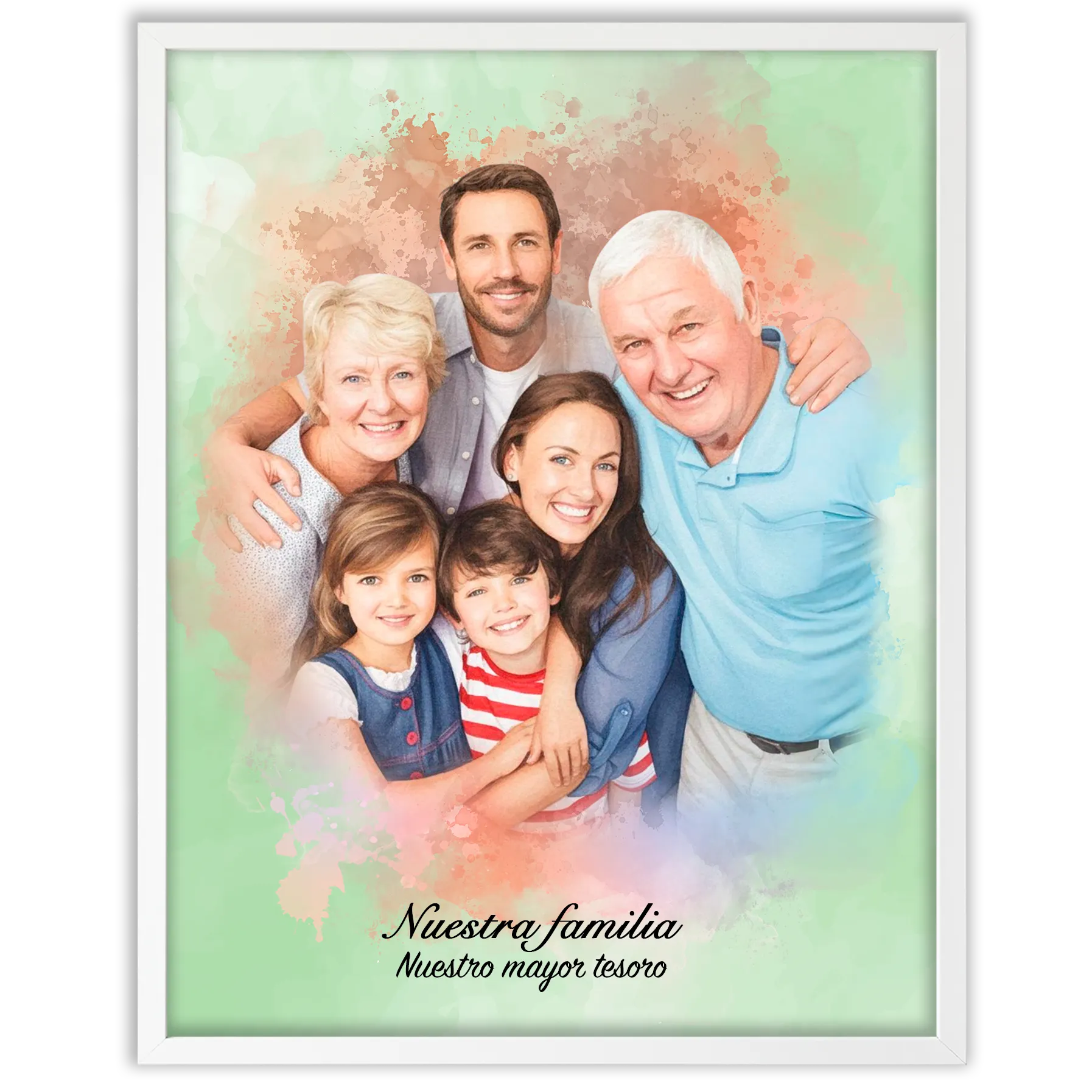 Retratos de familia personalizados en estilo acuarela