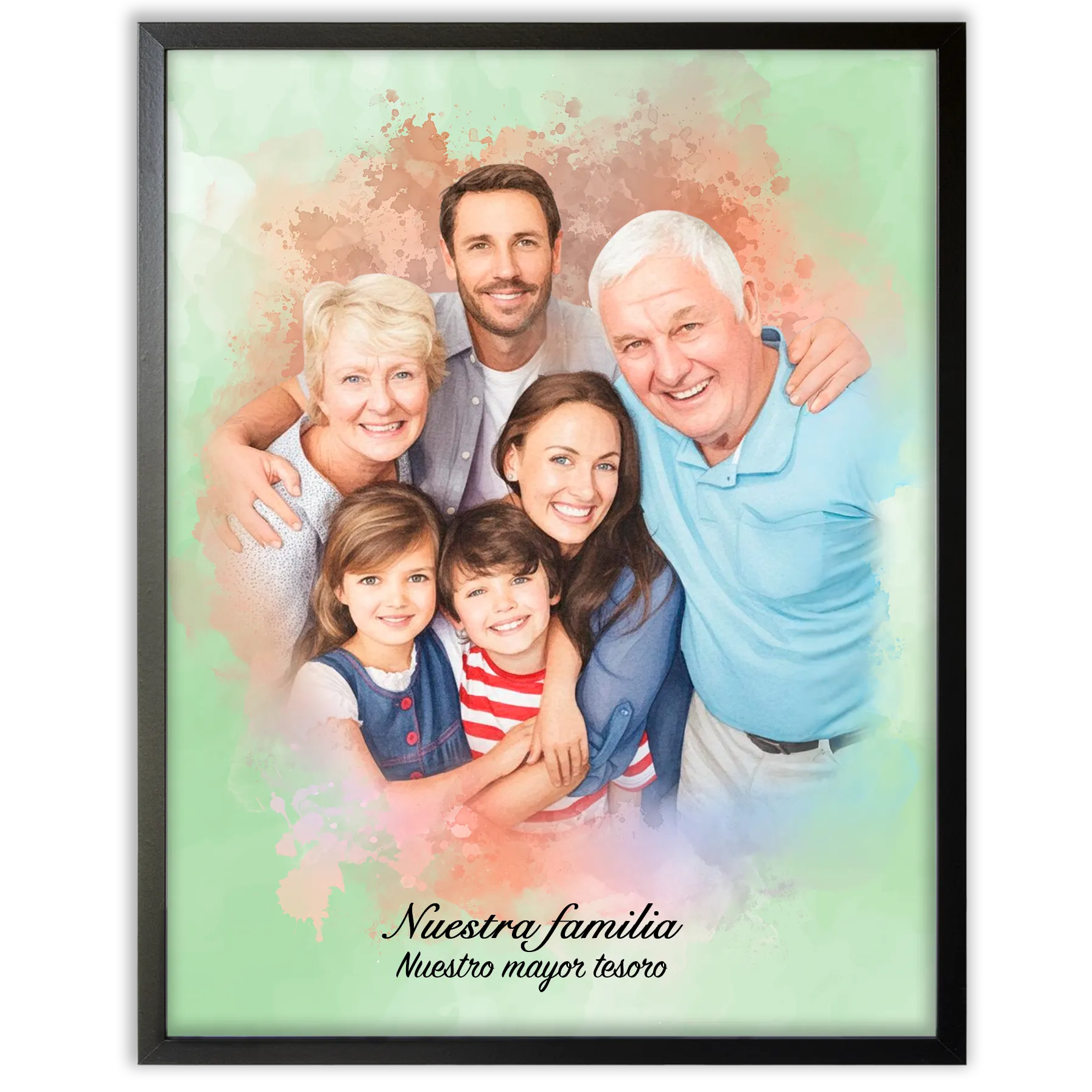 Retratos de familia personalizados en estilo acuarela
