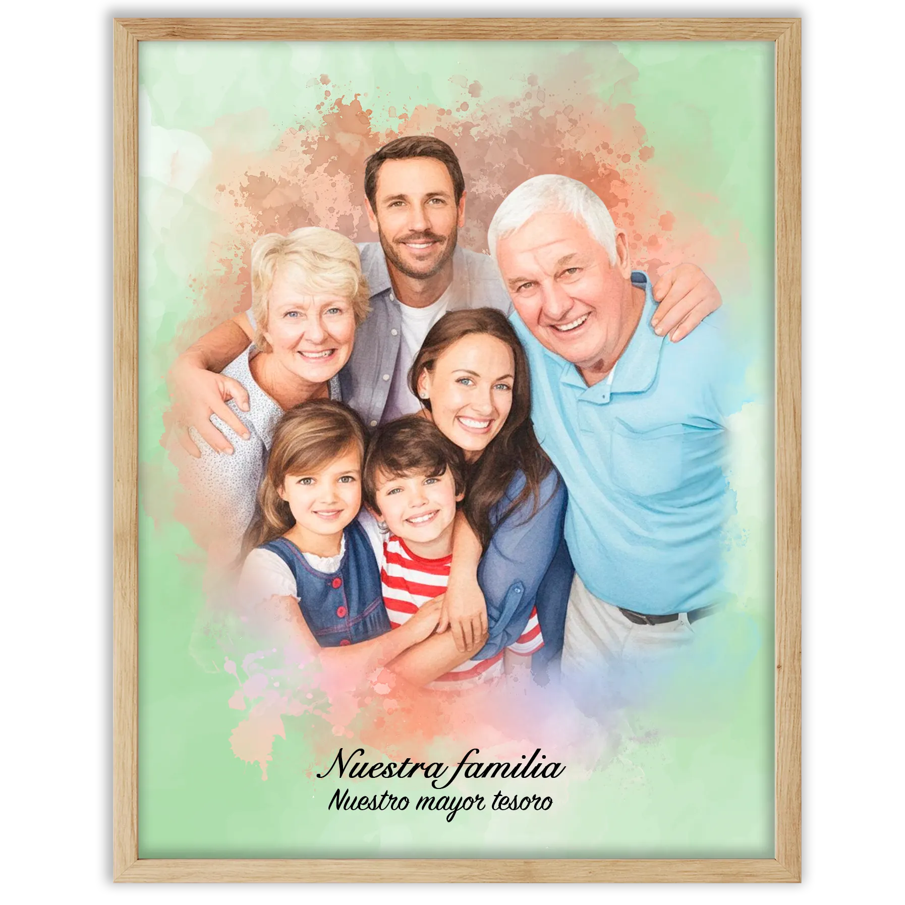 Retratos de familia personalizados en estilo acuarela