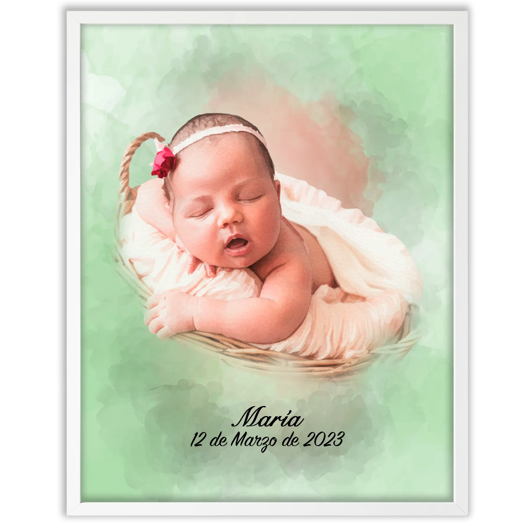 Retratos de bebe personalizados con estilo acuarela