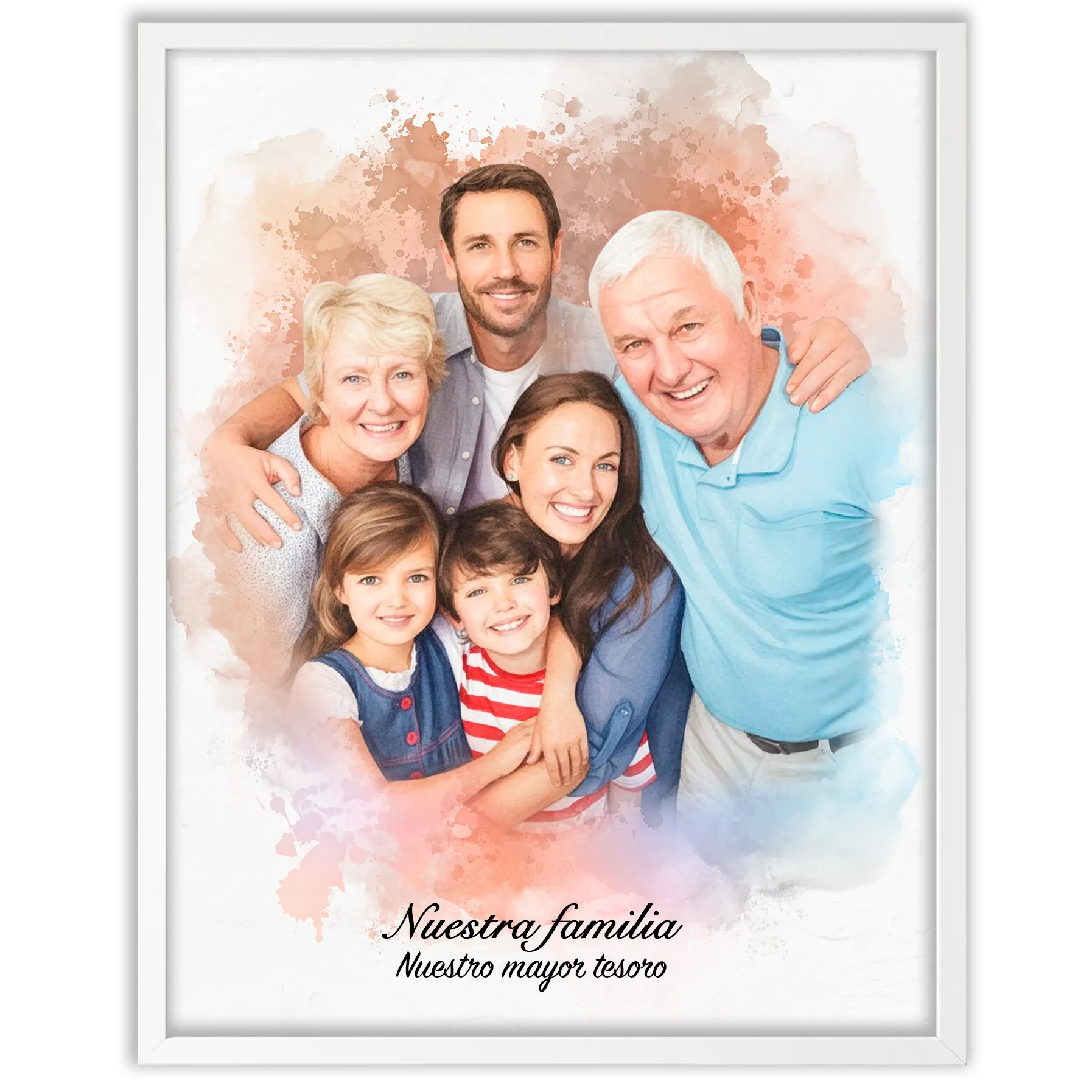 Retratos de familia personalizados en estilo acuarela
