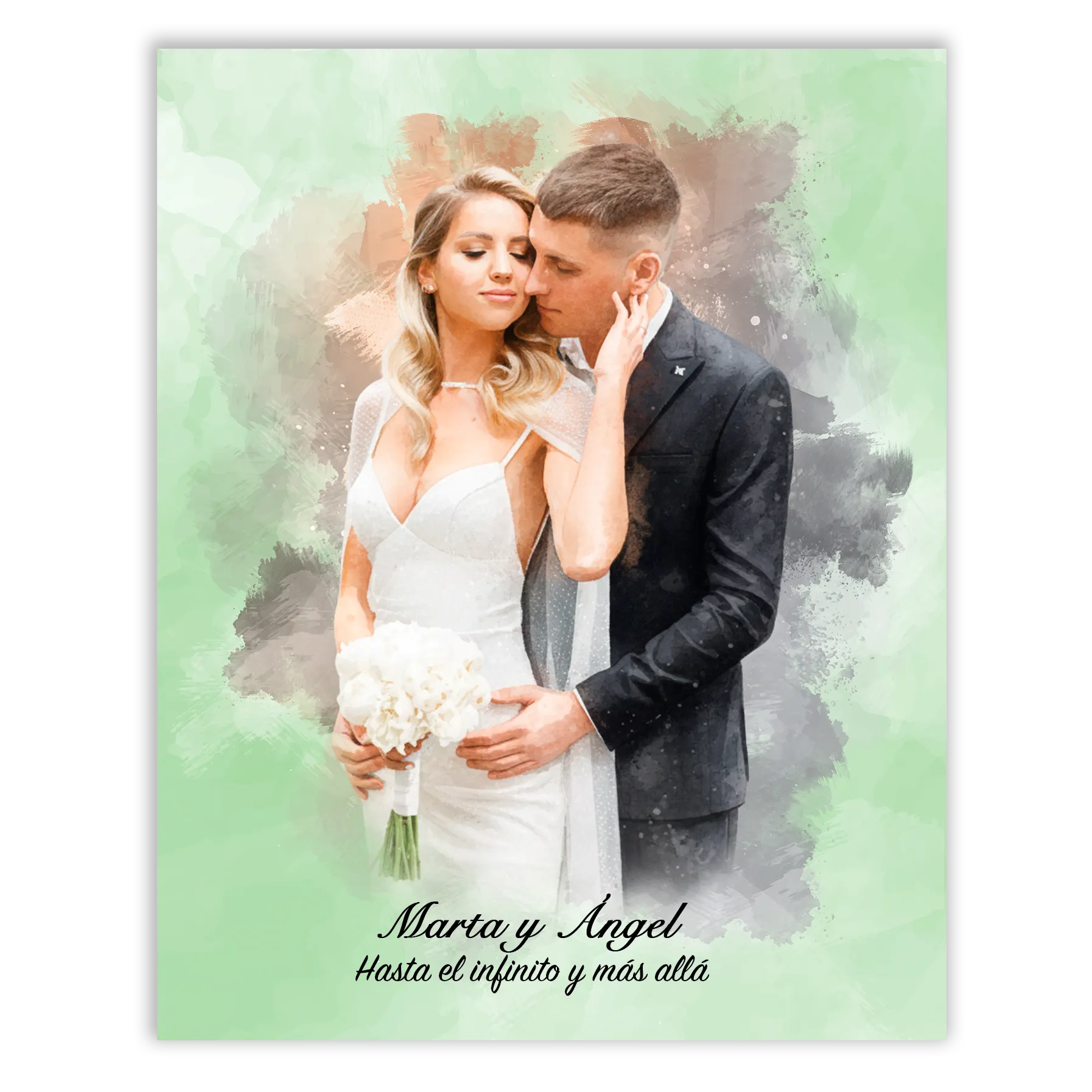 Retratos de boda en estilo acuarela personalizados