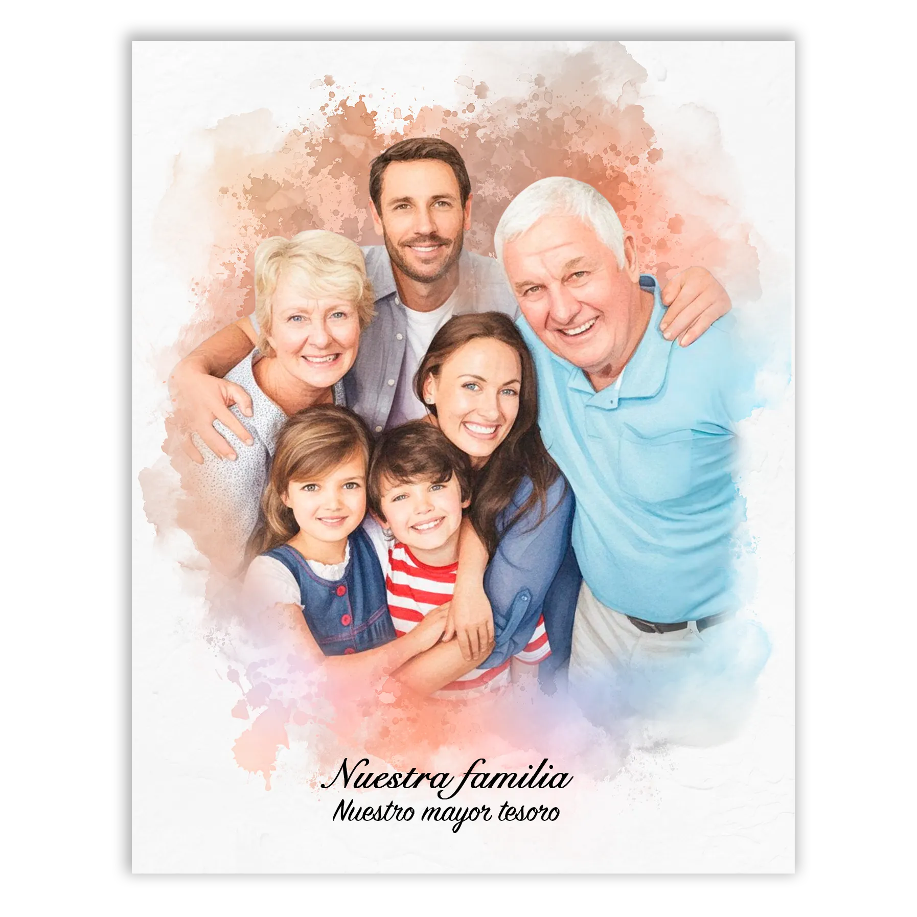 Retratos de familia personalizados en estilo acuarela