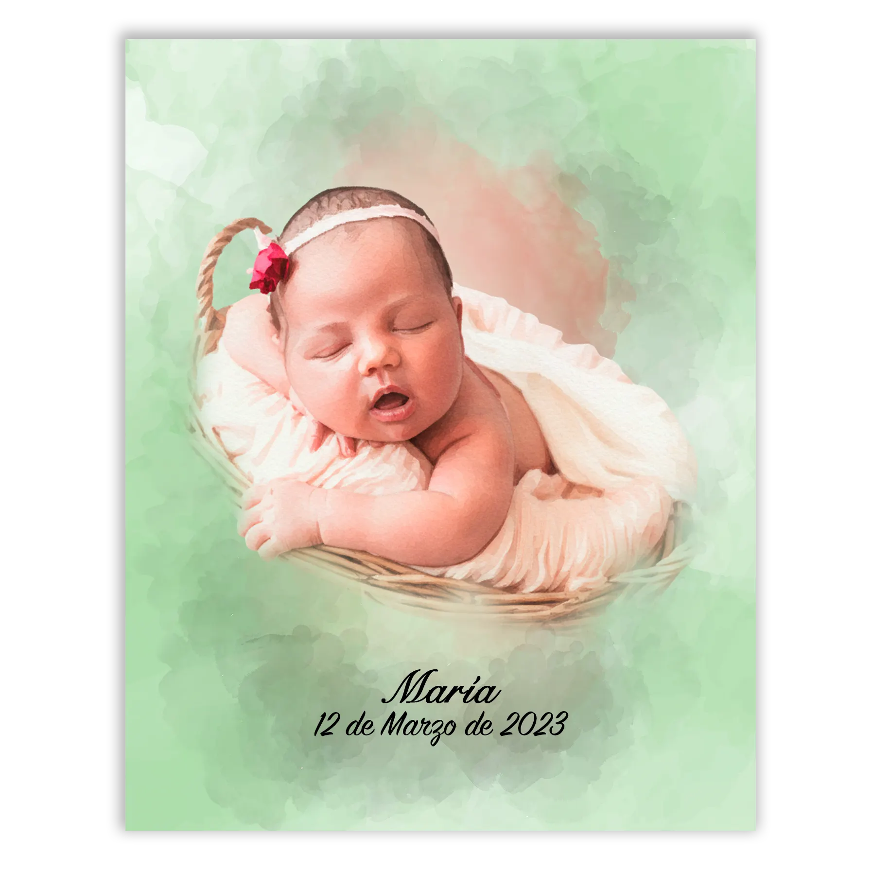 Retratos de bebe personalizados con estilo acuarela