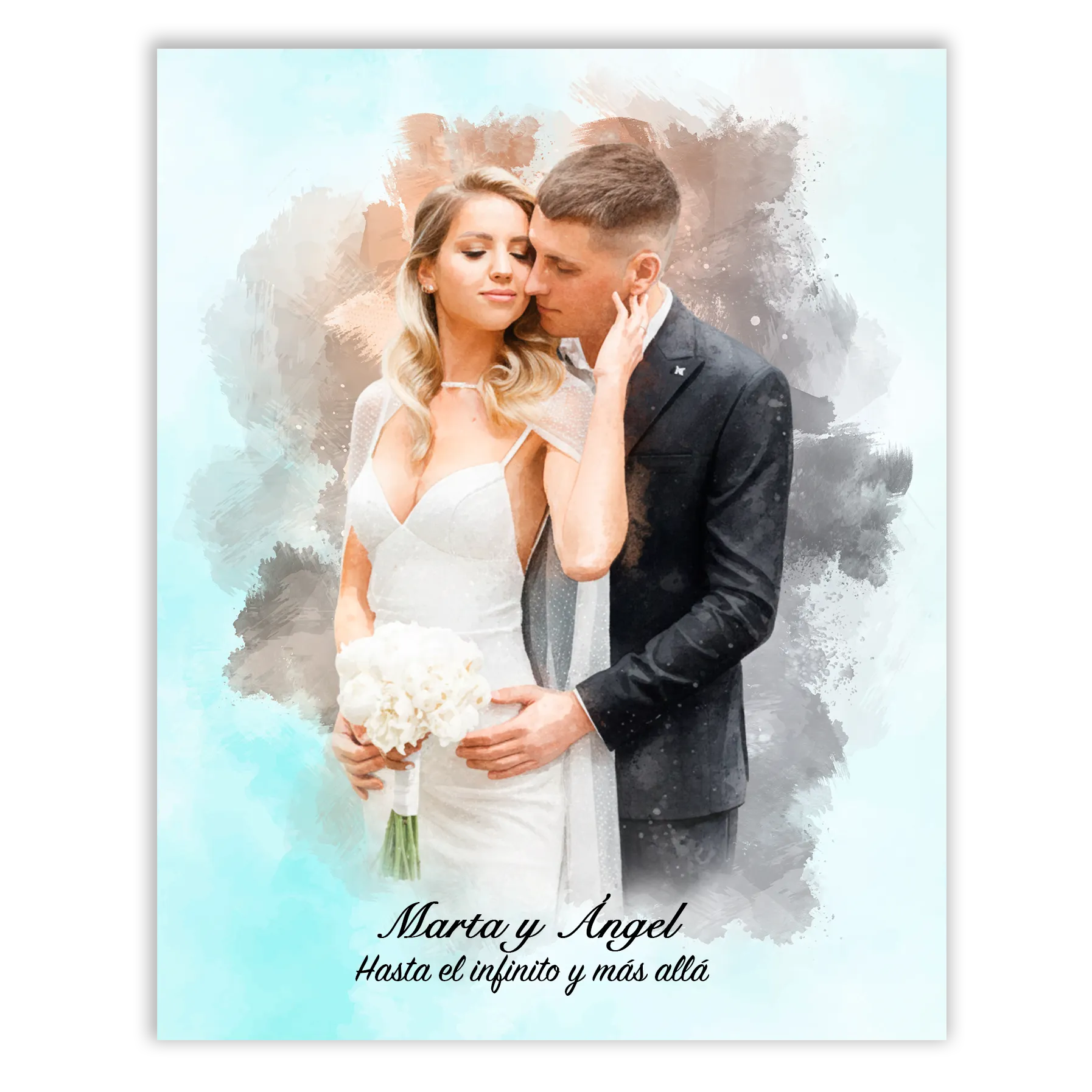 Retratos de boda en estilo acuarela personalizados