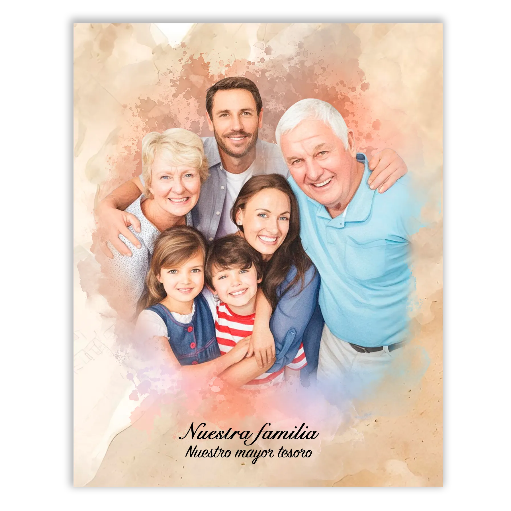 Retratos de familia personalizados en estilo acuarela