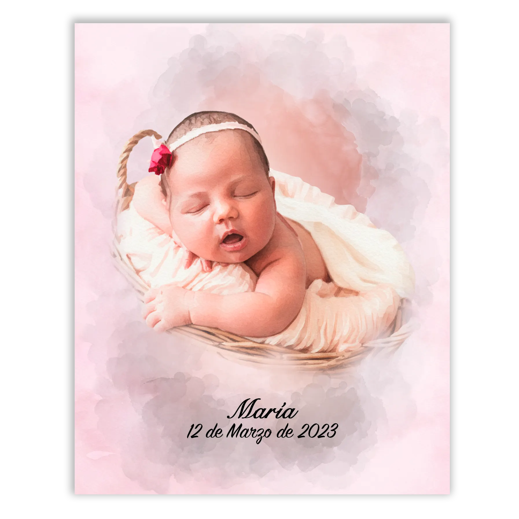 Retratos de bebe personalizados con estilo acuarela