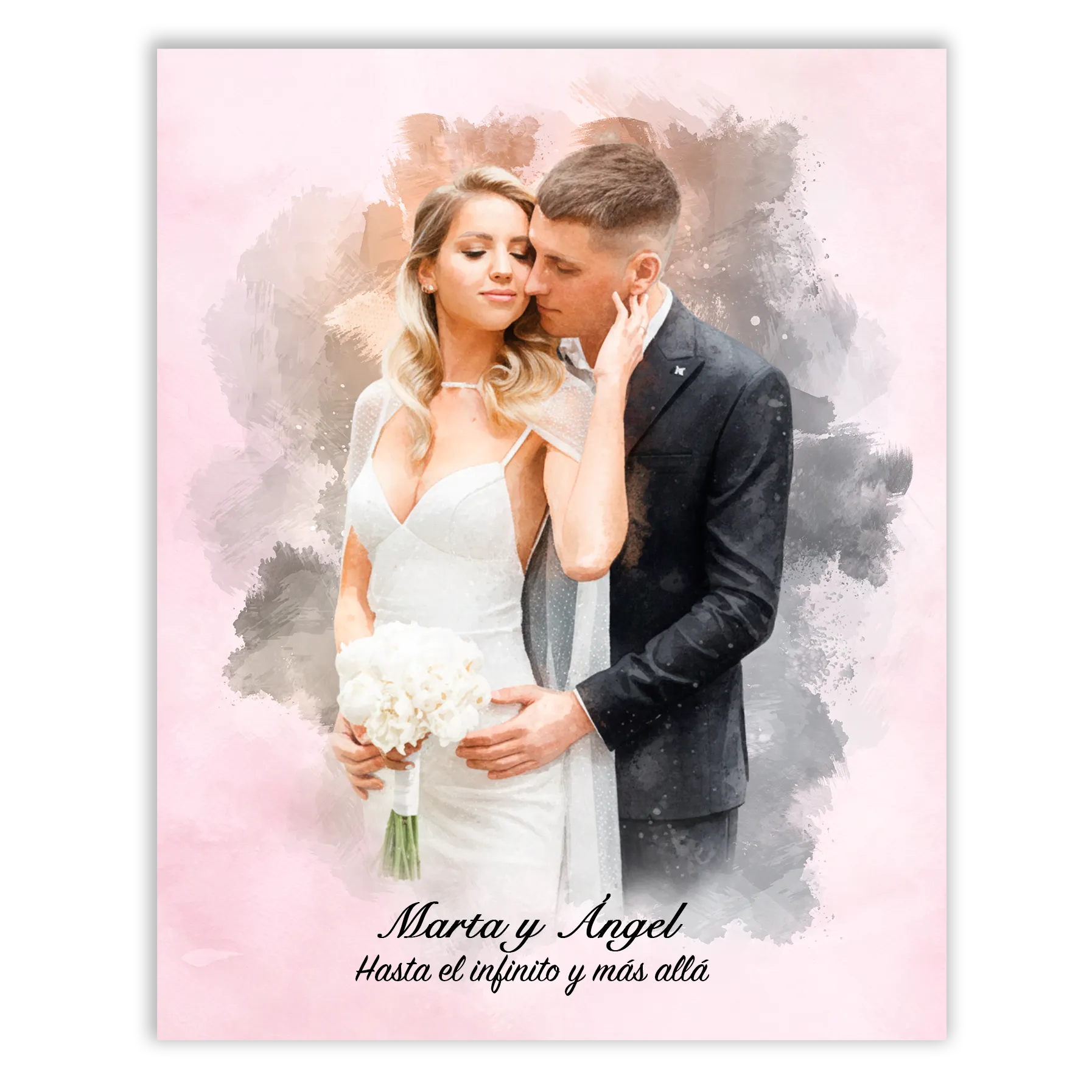 Retratos de boda en estilo acuarela personalizados