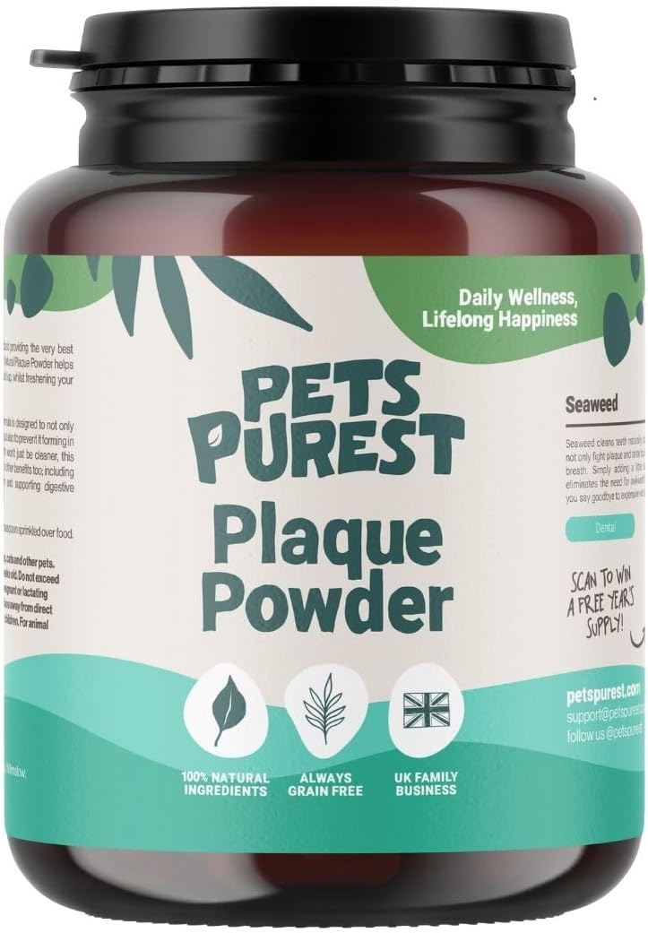 Pets Purest Polvo Dental Antisarro 185g - Elimina el Sarro y la Placa Dental en Perros, Gatos y Mascotas - 100% Natural para Prevenir el Mal Aliento